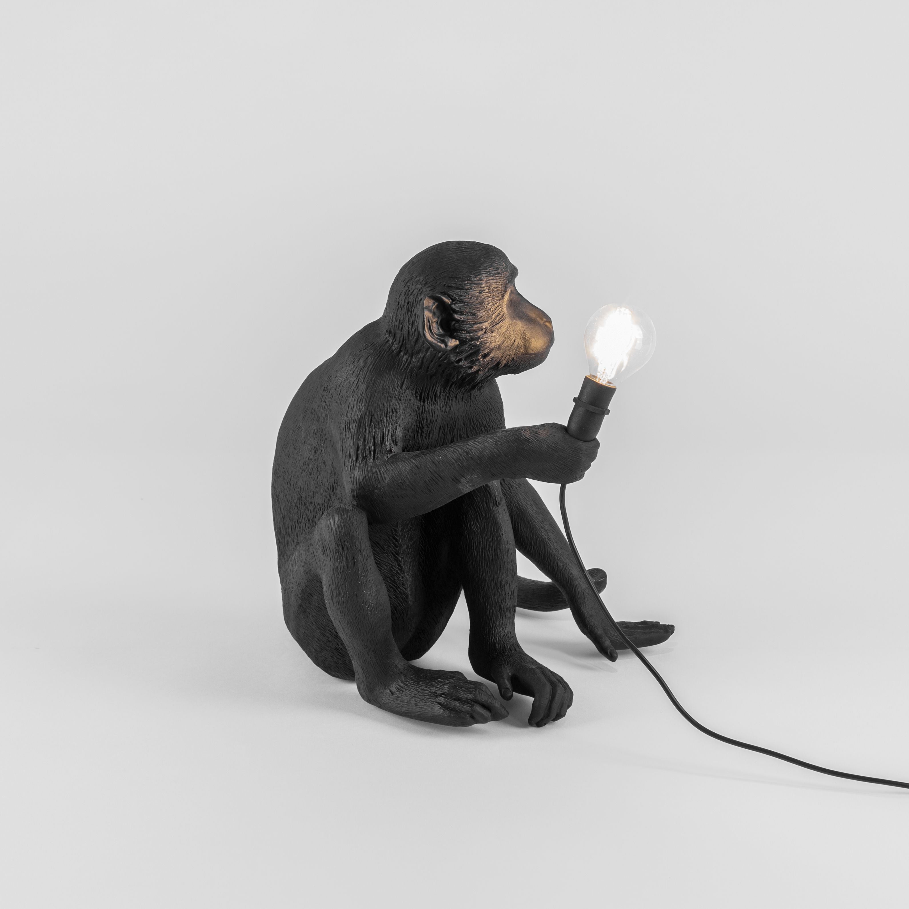 Seletti Monkey Outdoor Lamp Black, der sidder