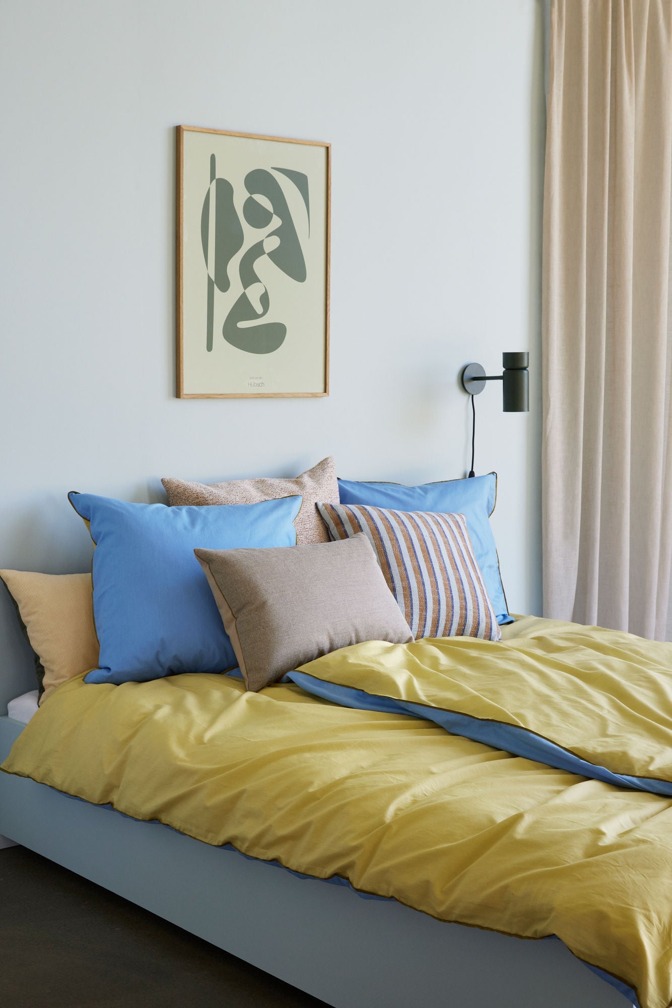 Hübsch Aki Bed Linen 60/220 Blue/Yellow
