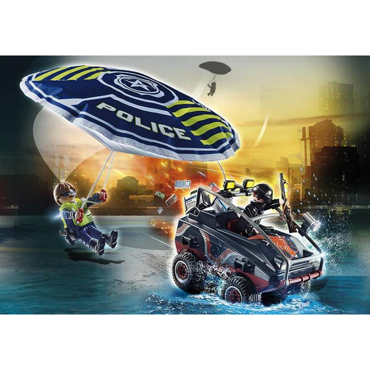 Playset Playmobil City Action Police Parachute with Amphibious Vehicle