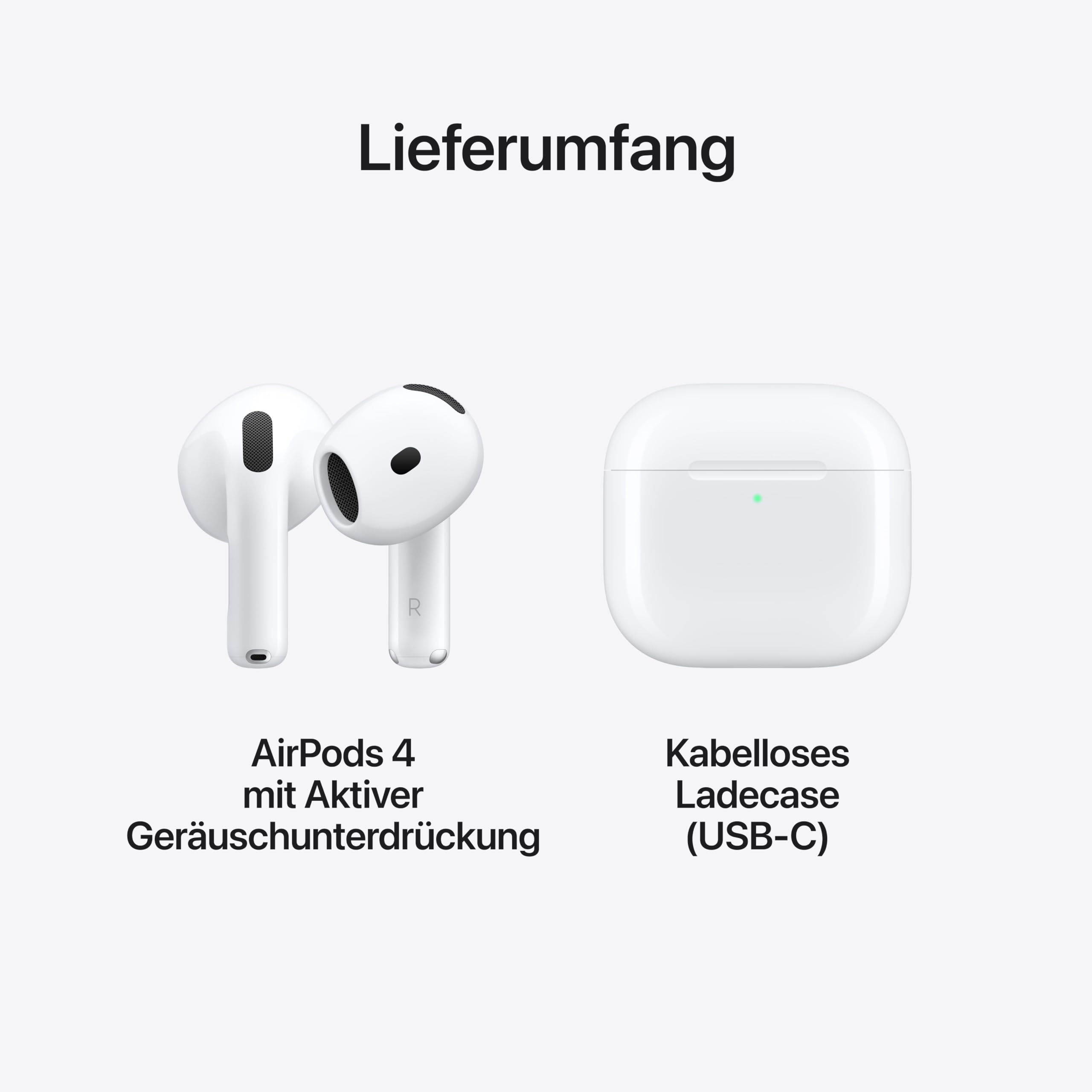 Apple AirPods 4 Kabellose Kopfhörer, Bluetooth Kopfhörer, Personalisiertes 3D Audio, Schutz for Schweiß und Wasser, USB-C Ladecase, H2 Chip, bis zu 24 Std. Wiedergabe