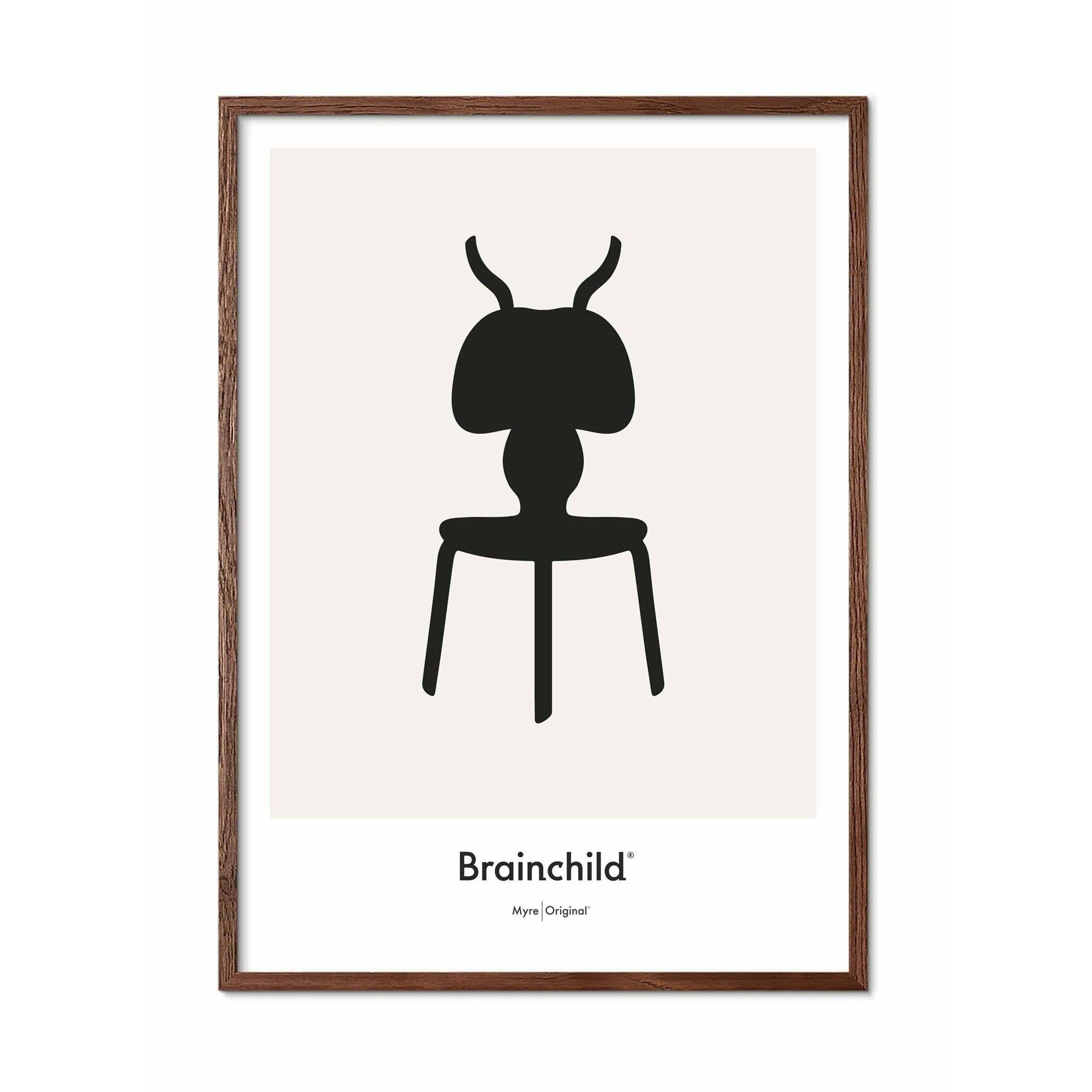 Brainchild Myre Designikon Plakat, Ramme I Mørkt Træ A5, Grå