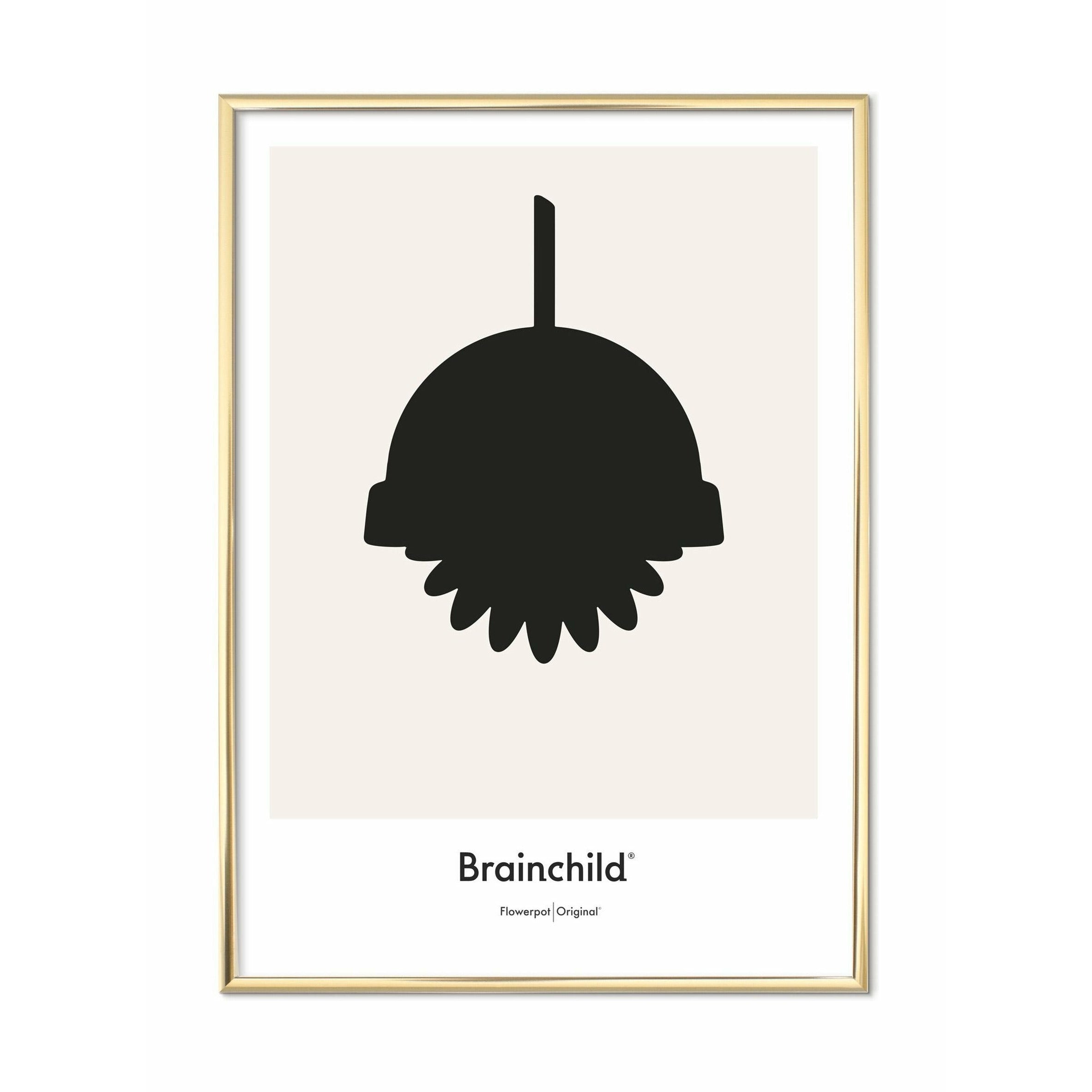 Brainchild Flowerpot Designikon Plakat, Messingfarvet Ramme 30X40 Cm, Grå