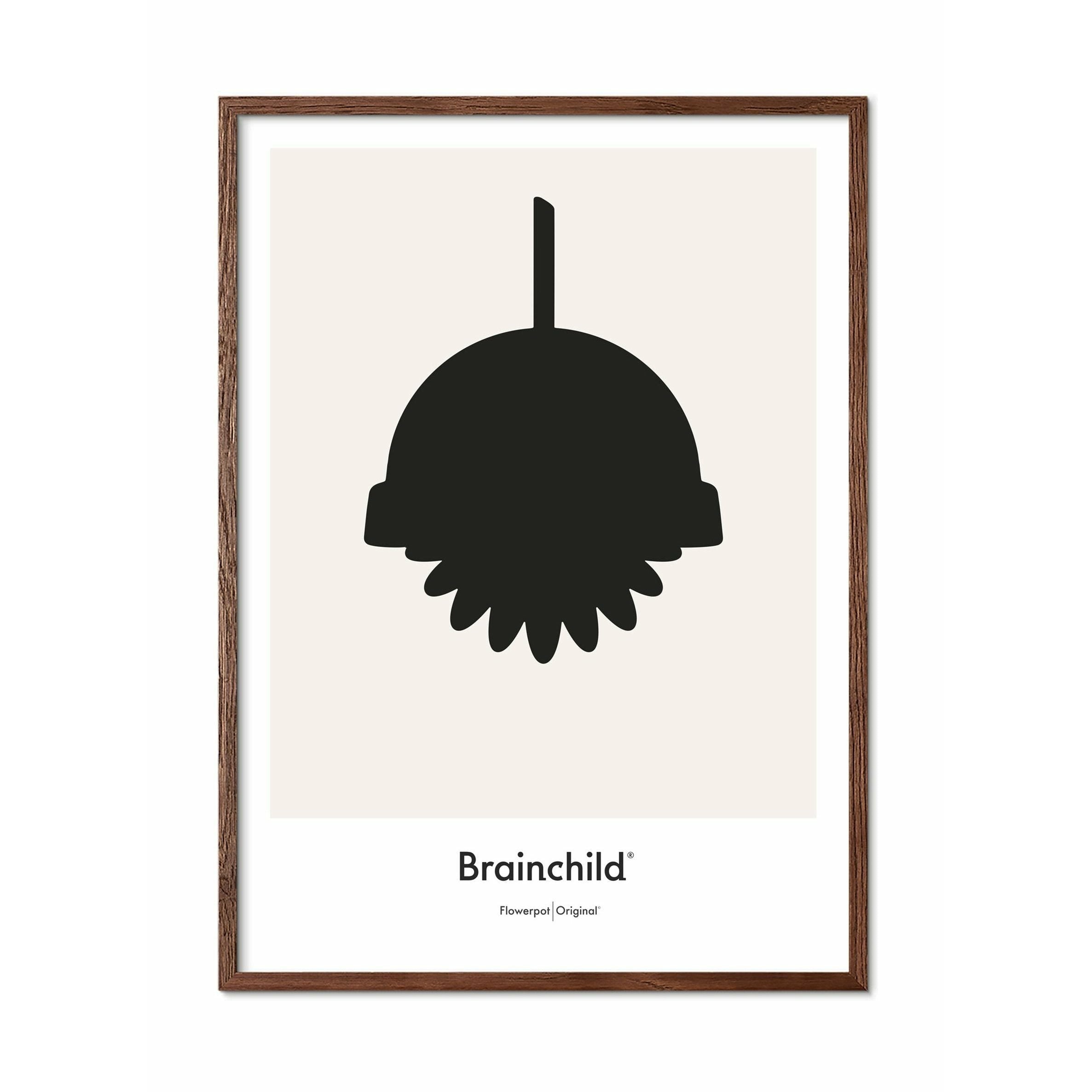 Brainchild Flowerpot Designikon Plakat, Ramme I Mørkt Træ 30X40 Cm, Grå