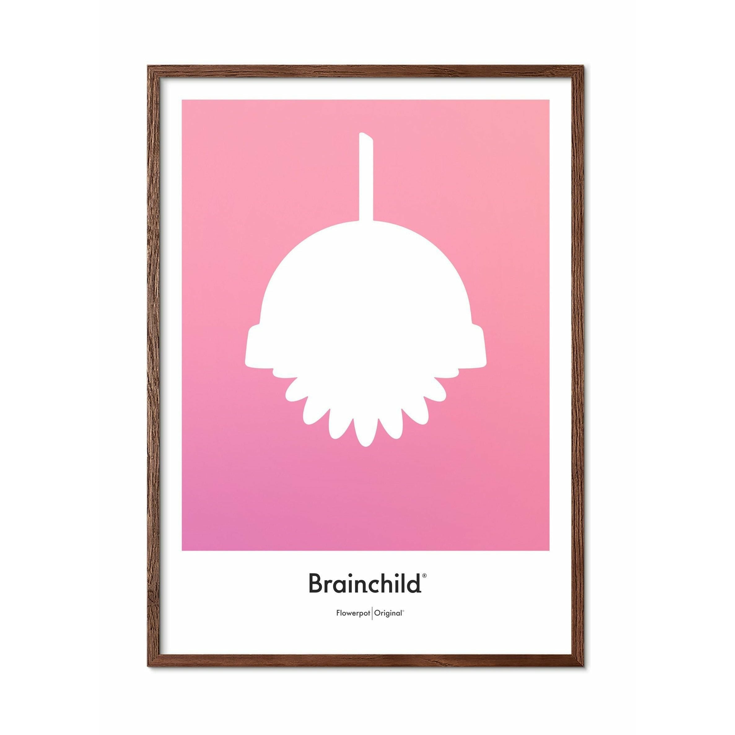 Brainchild Flowerpot Designikon Plakat, Ramme I Mørkt Træ 30X40 Cm, Rosa