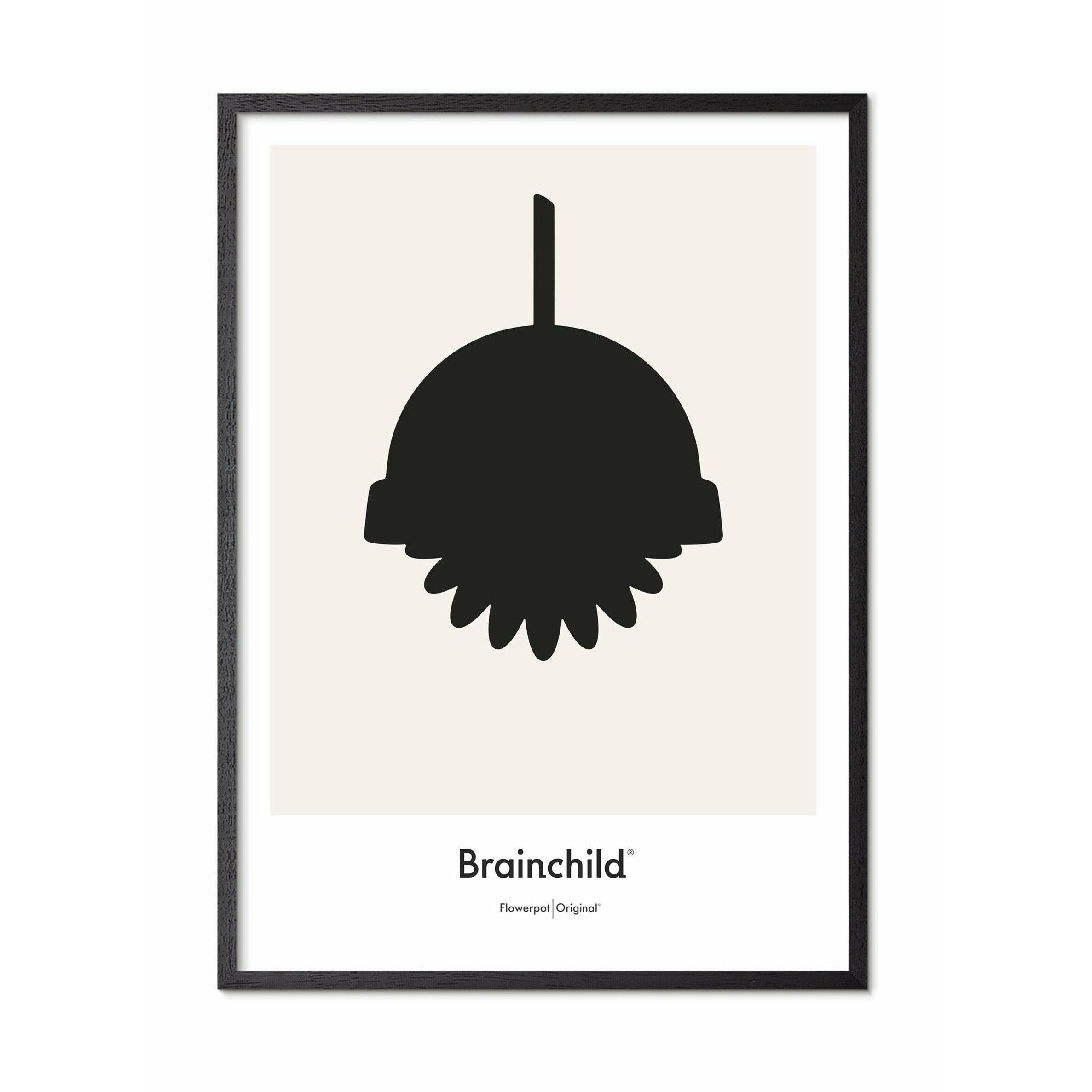 Brainchild Flowerpot Designikon Plakat, Ramme I Sortmalet Træ 50X70 Cm, Grå