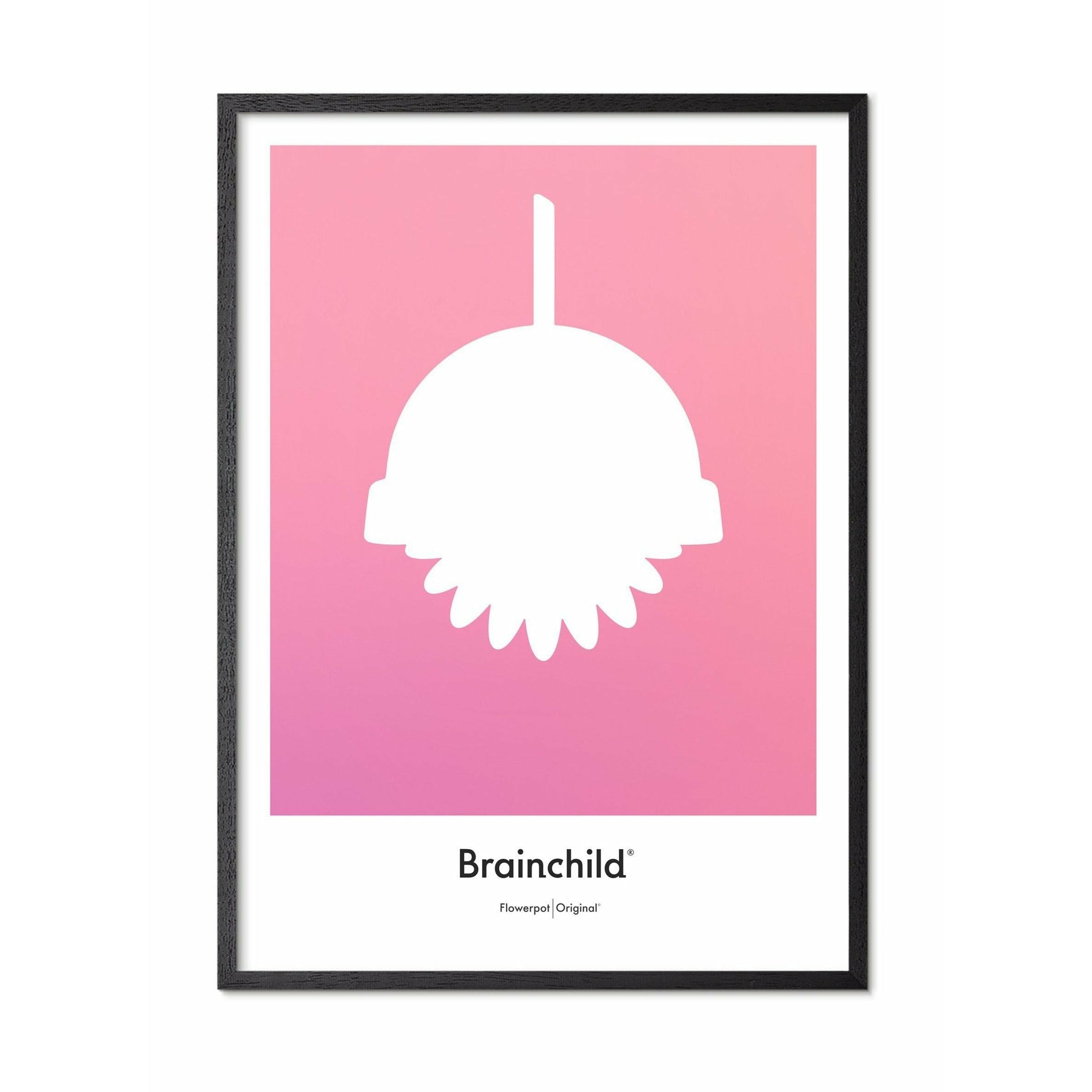 Brainchild Flowerpot Designikon Plakat, Ramme I Sortmalet Træ A5, Rosa