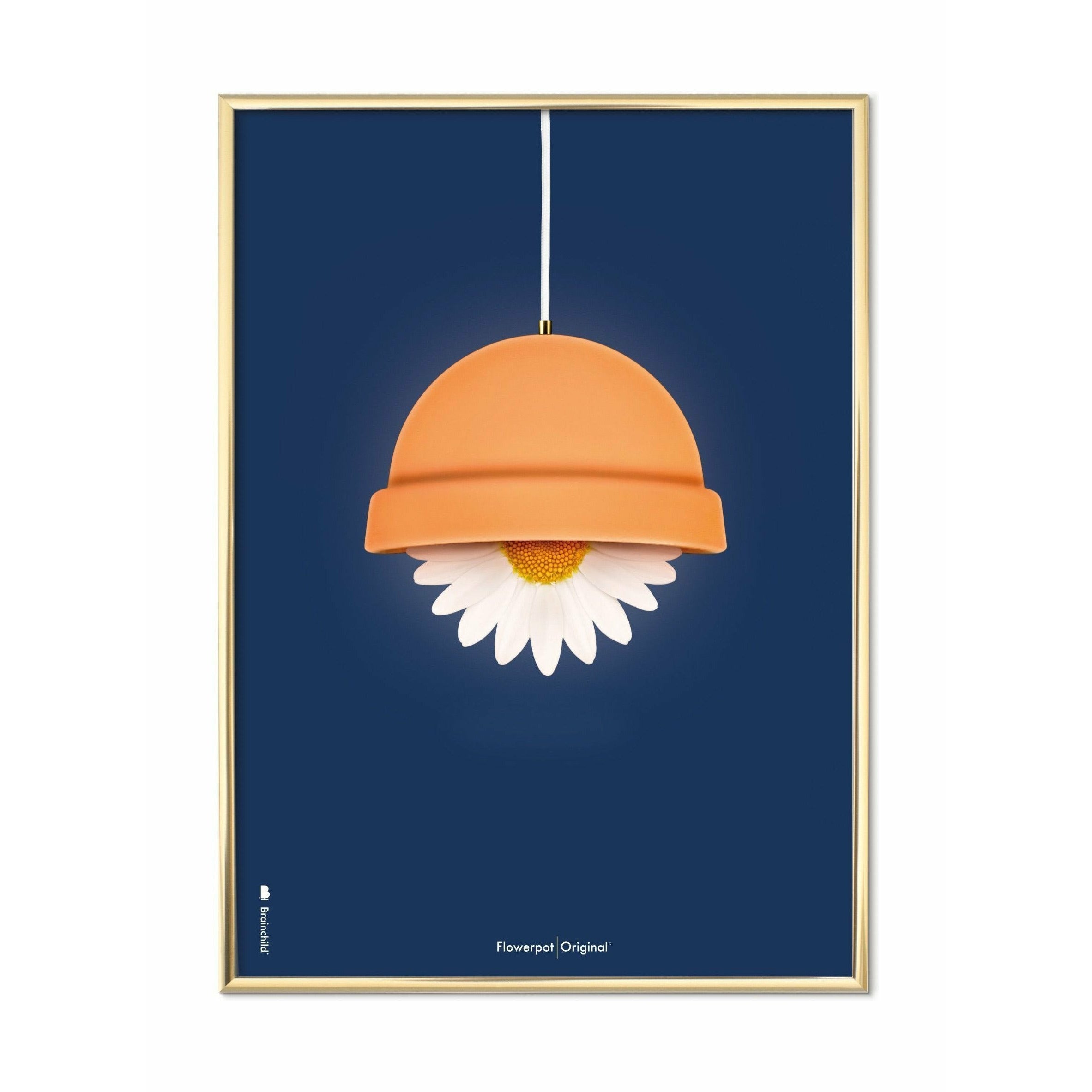 Brainchild Flowerpot Klassisk Plakat, Messingfarvet Ramme 30X40 Cm, Mørkeblå Baggrund