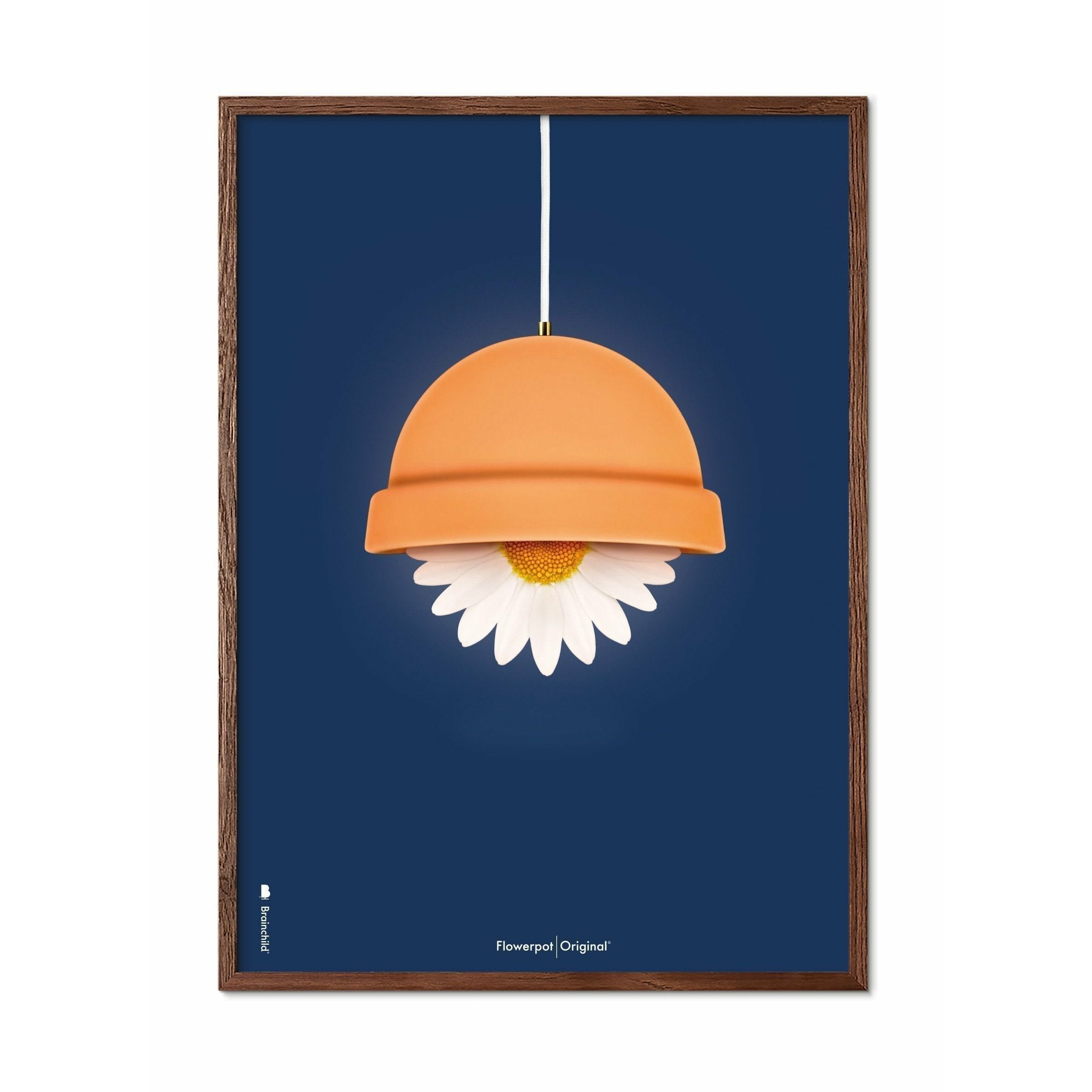 Brainchild Flowerpot Klassisk Plakat, Ramme I Mørkt Træ 50X70 Cm, Mørkeblå Baggrund