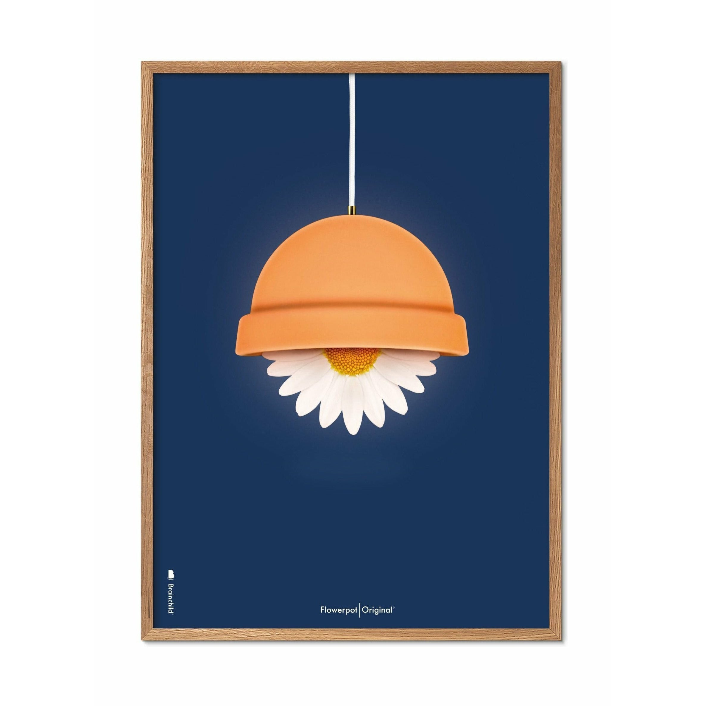 Brainchild Flowerpot Klassisk Plakat, Ramme I Lyst Træ 30X40 Cm, Mørkeblå Baggrund
