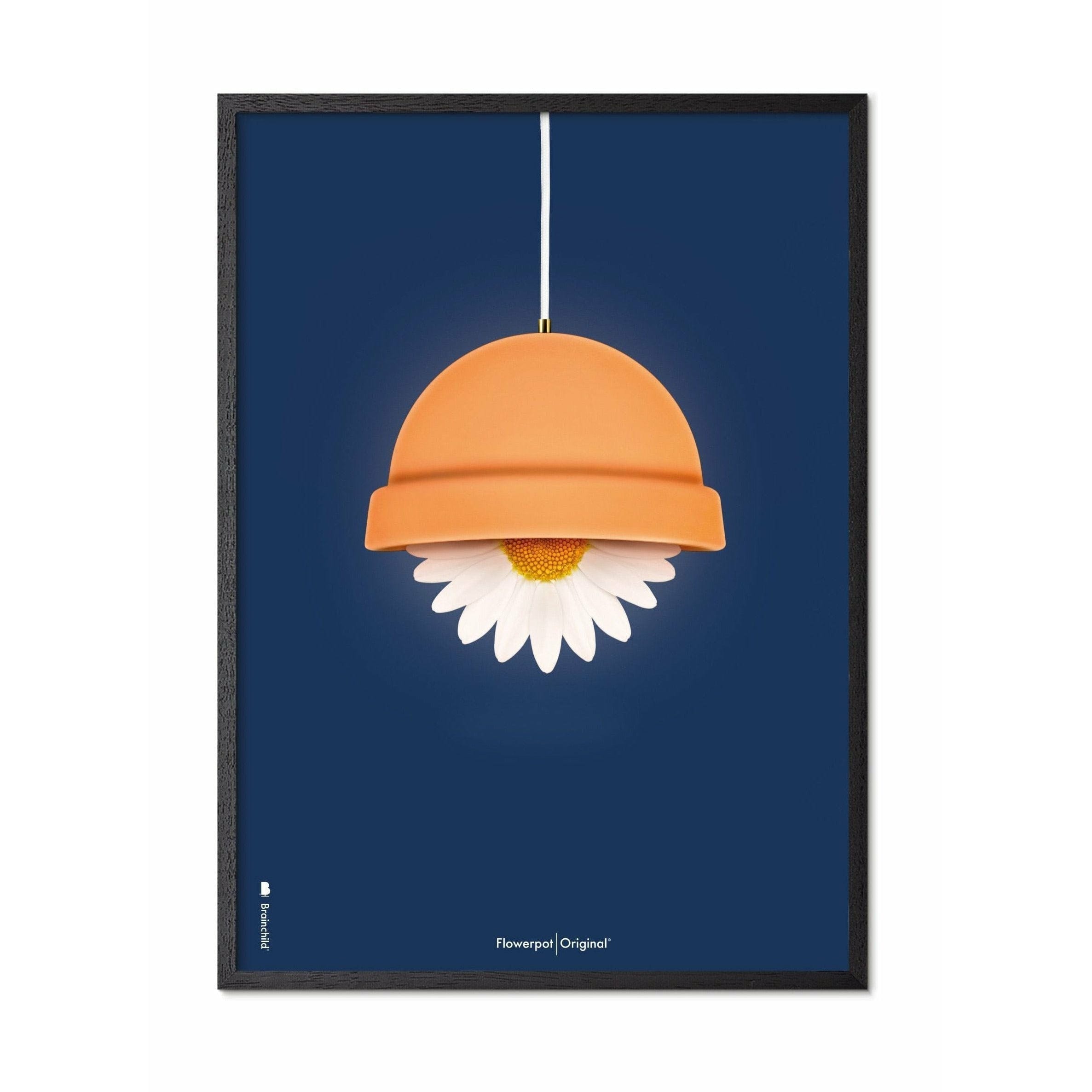 Brainchild Flowerpot Klassisk Plakat, Ramme I Sortmalet Træ 50X70 Cm, Mørkeblå Baggrund