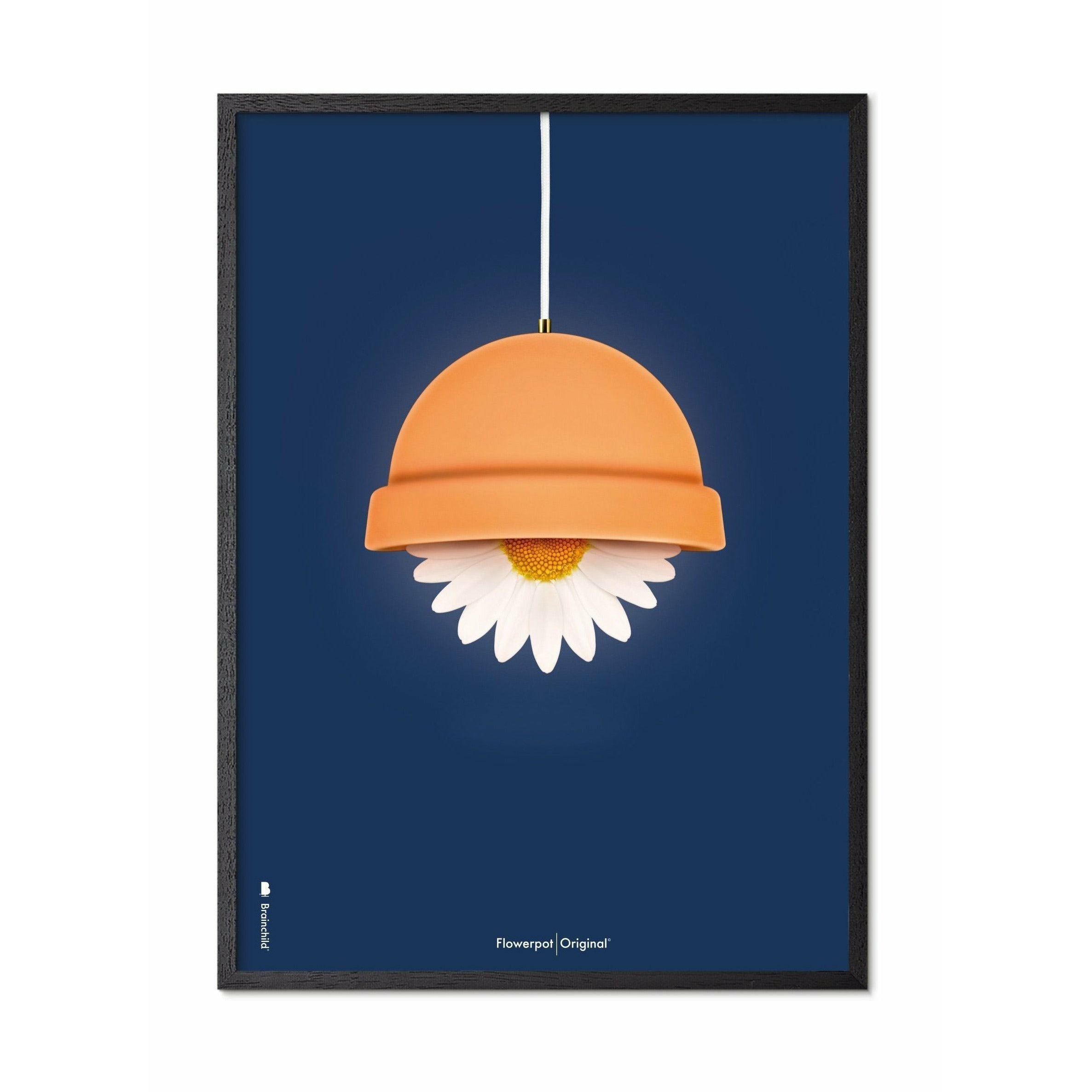 Brainchild Flowerpot Klassisk Plakat, Ramme I Sortmalet Træ 70X100 Cm, Mørkeblå Baggrund