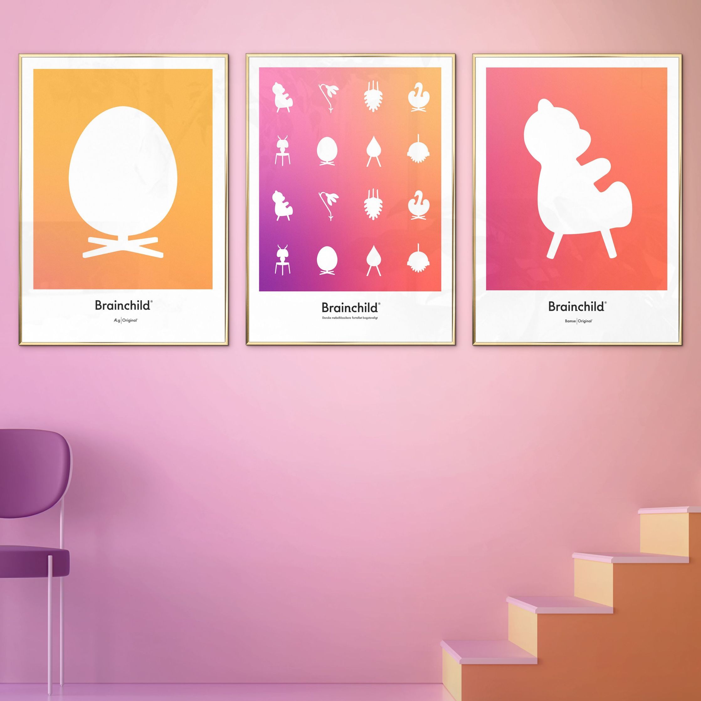 Brainchild Designikon Plakat, Messingfarvet Ramme A5, Farvetone