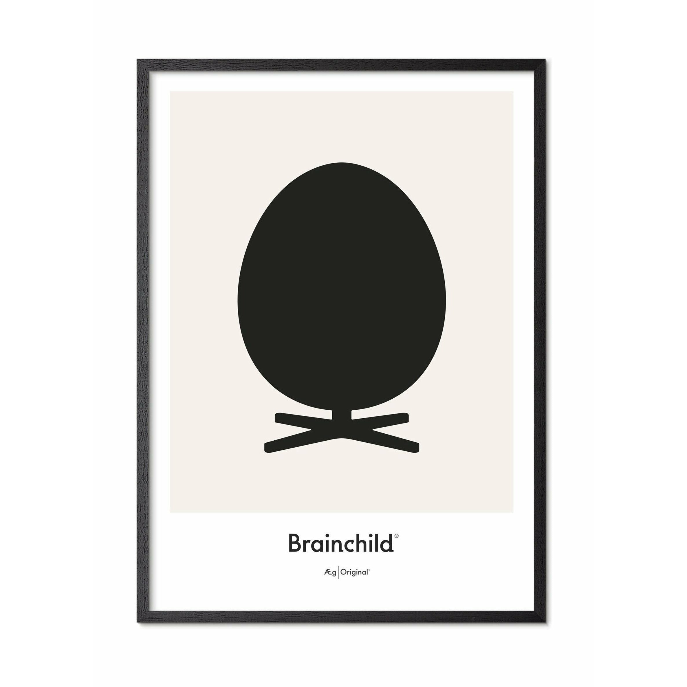Brainchild Æg Designikon Plakat, Ramme I Sortmalet Træ 50X70 Cm, Grå