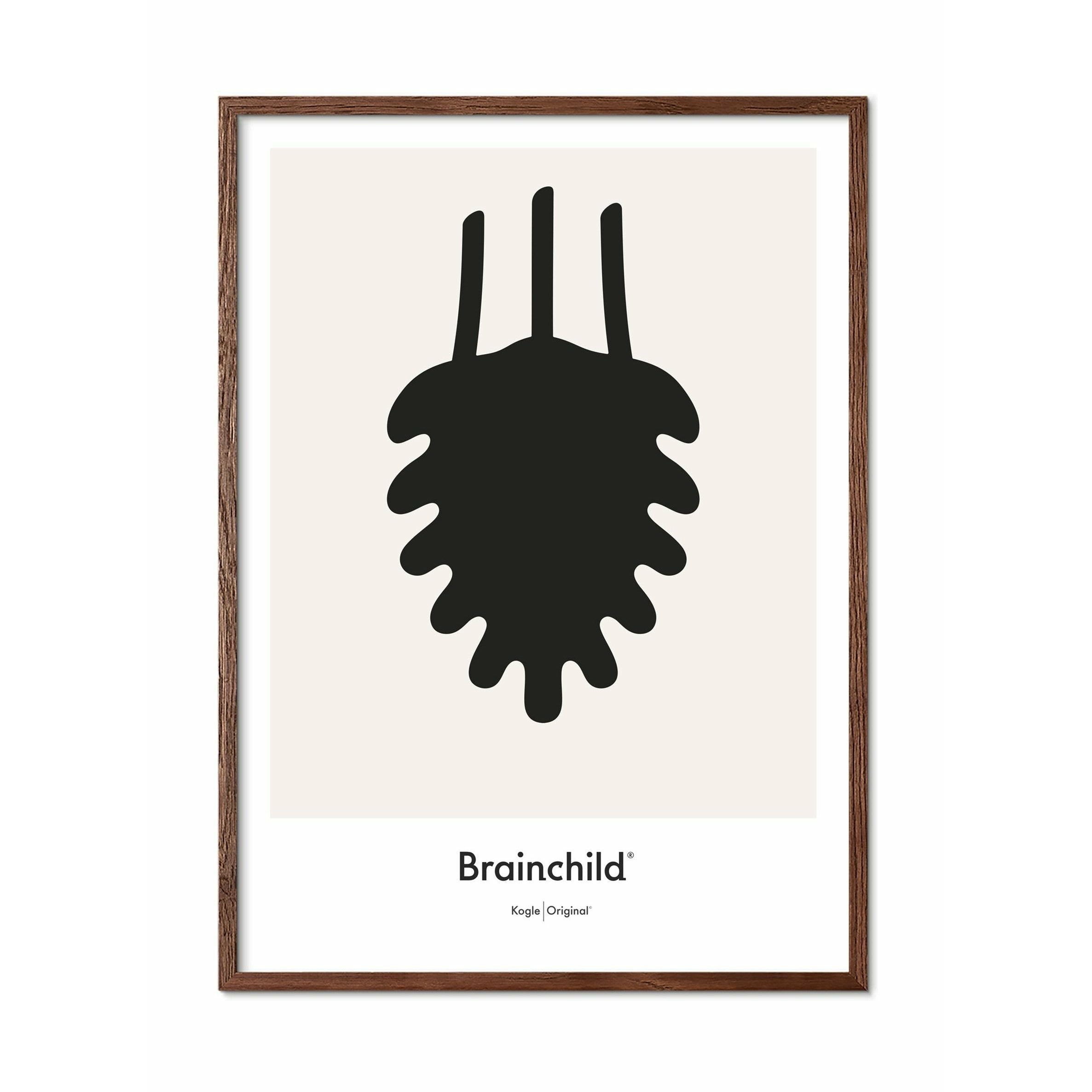 Brainchild Kogle Designikon Plakat, Ramme I Mørkt Træ 50X70 Cm, Grå