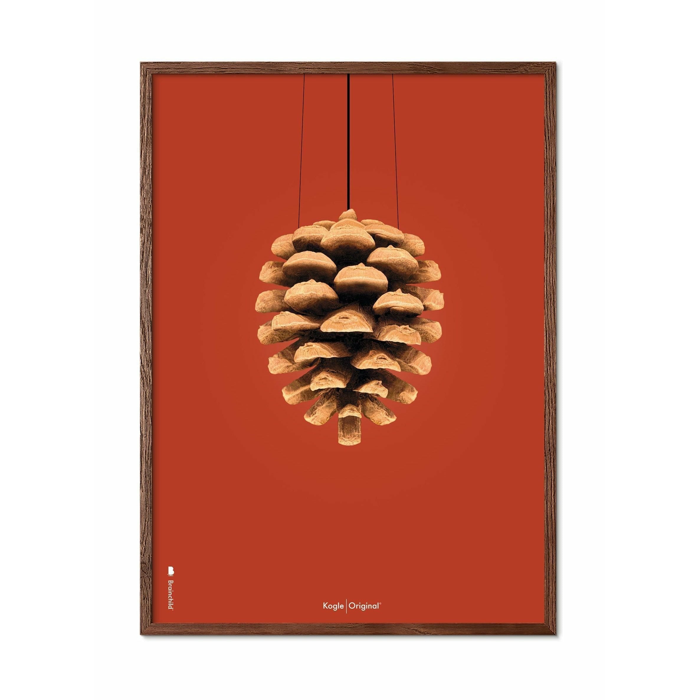 Brainchild Kogle Klassisk Plakat, Ramme I Mørkt Træ 50X70 Cm, Rød Baggrund