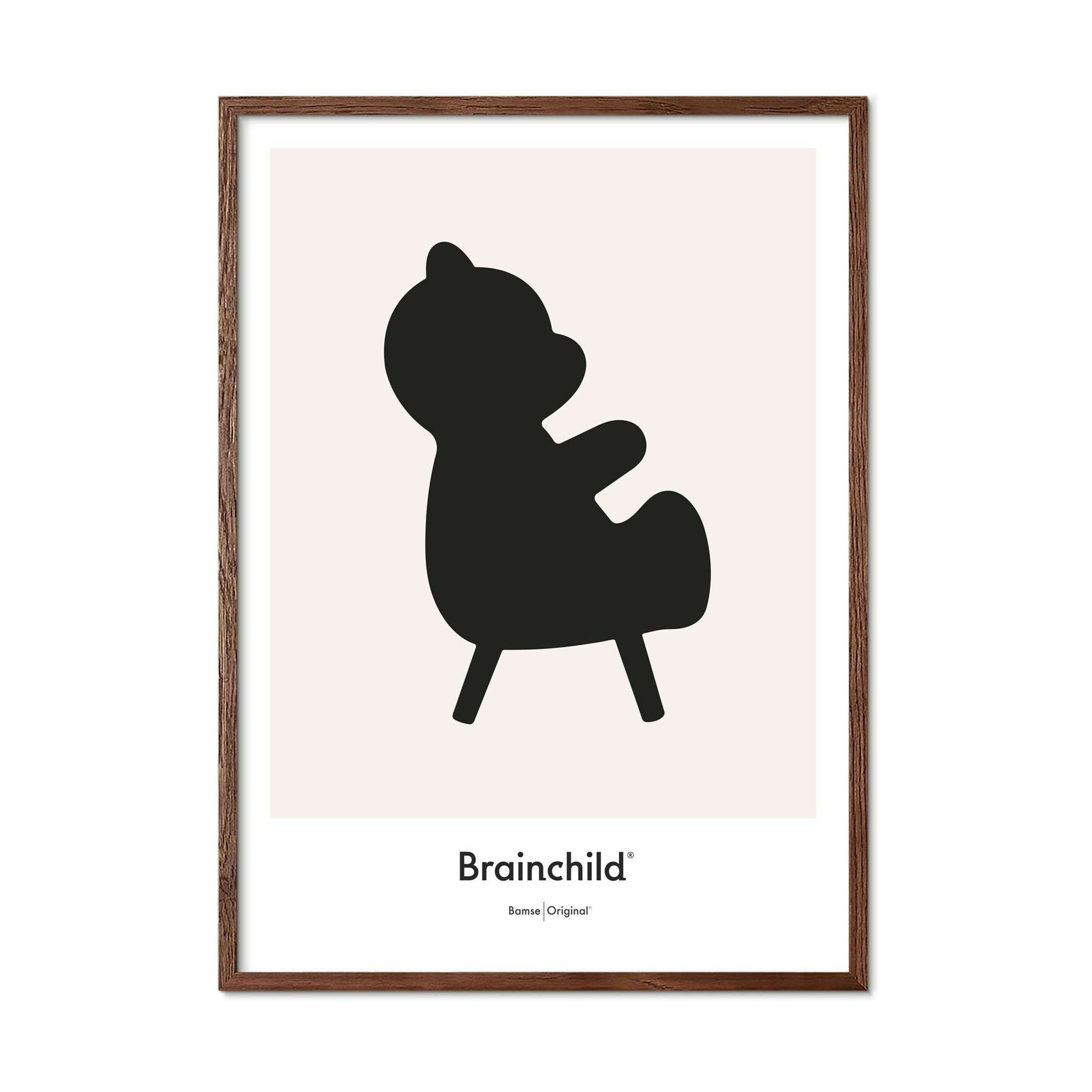 Brainchild Bamse Designikon Plakat, Ramme I Mørkt Træ 30X40 Cm, Grå