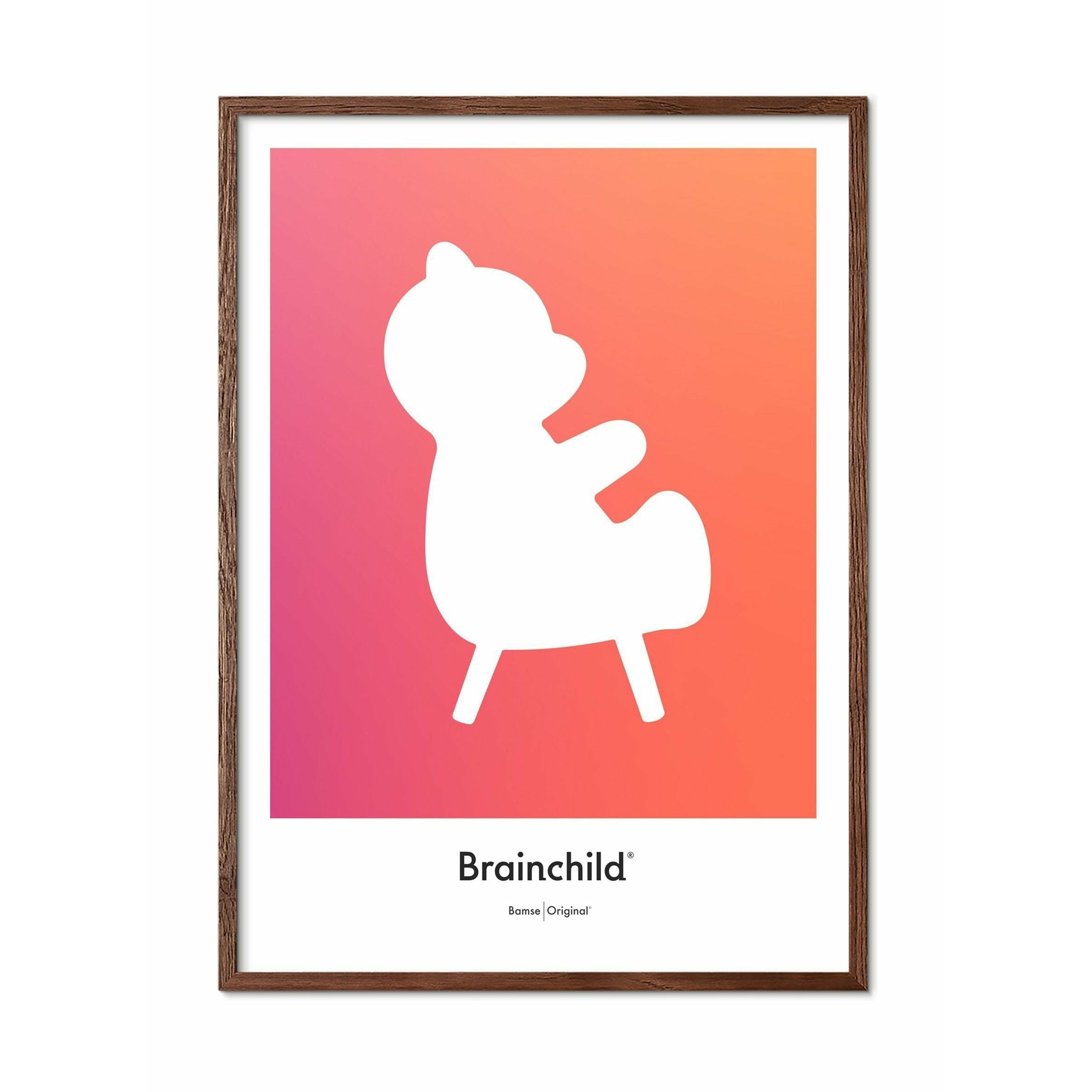Brainchild Bamse Designikon Plakat, Ramme I Mørkt Træ A5, Orange