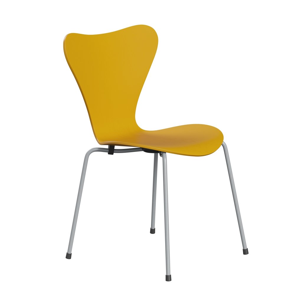 Fritz Hansen 3107 Skalstol, Silver Grey/Farvet Ask True Yellow