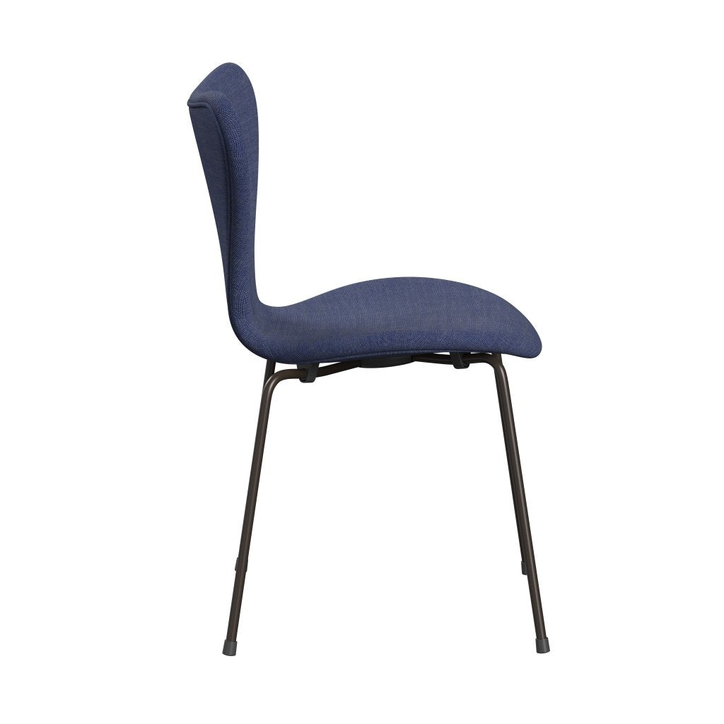 Fritz Hansen 3107 Stol Fuldpolstret, Brown Bronze/Canvas Washed Blue