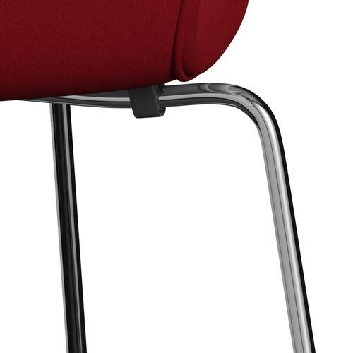 Fritz Hansen 3107 Stol Fuldpolstret, Forkromet Stål/Comfort Bordeaux Rød