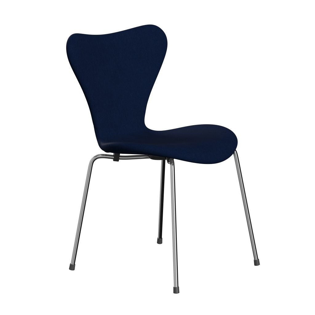 Fritz Hansen 3107 Stol Fuldpolstret, Forkromet Stål/Comfort Dark Blue/Grey