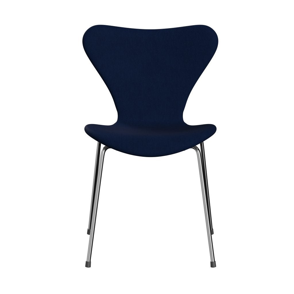 Fritz Hansen 3107 Stol Fuldpolstret, Forkromet Stål/Comfort Dark Blue/Grey