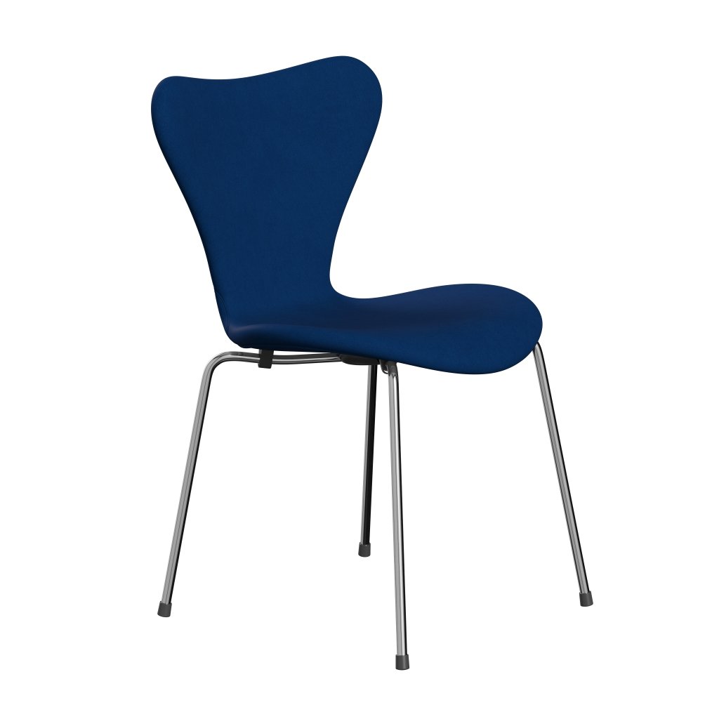 Fritz Hansen 3107 Stol Fuldpolstret, Forkromet Stål/Comfort Grå/Blå