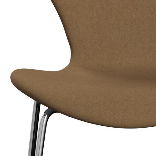 Fritz Hansen 3107 Stol Fuldpolstret, Forkromet Stål/Comfort Lys Gråbrun