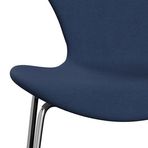 Fritz Hansen 3107 Stol Fuldpolstret, Forkromet Stål/Fiord Mid Blue/Mid Blue