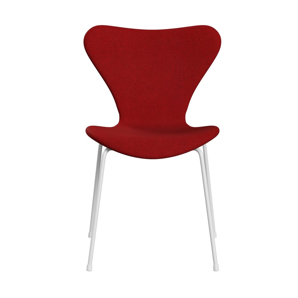 Fritz Hansen 3107 Stol Fuldpolstret, Hvid/Divina Melange Deep Red