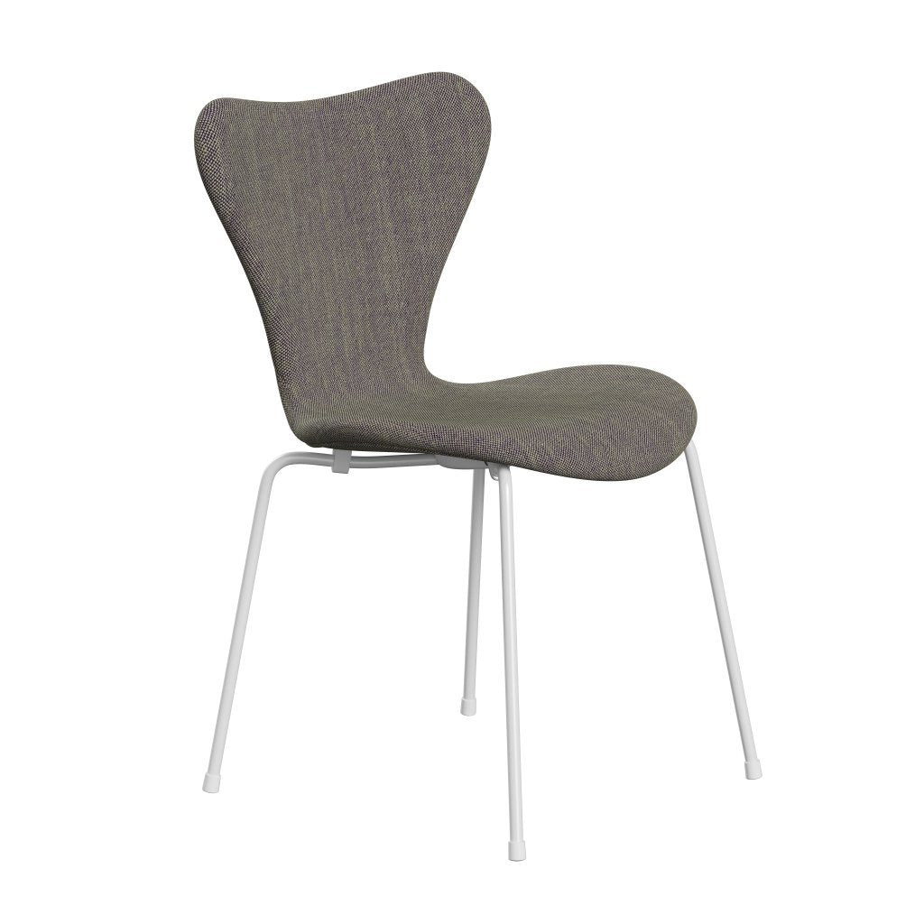 Fritz Hansen 3107 Stol Fuldpolstret, Hvid/Sunniva 2 Light Green/Purple