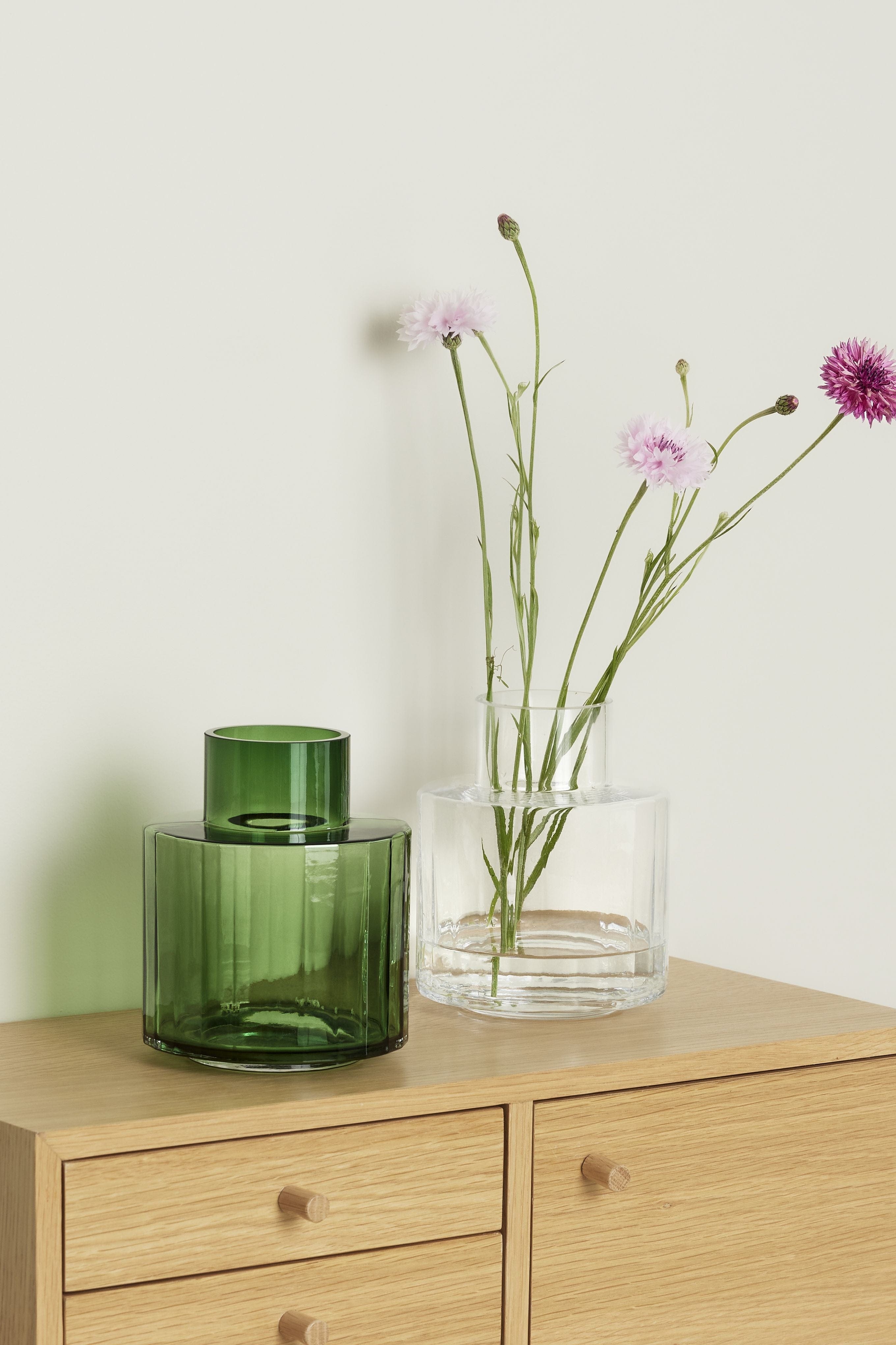 Hübsch Aster Vase Glas Grøn/Klar Sæt med 2