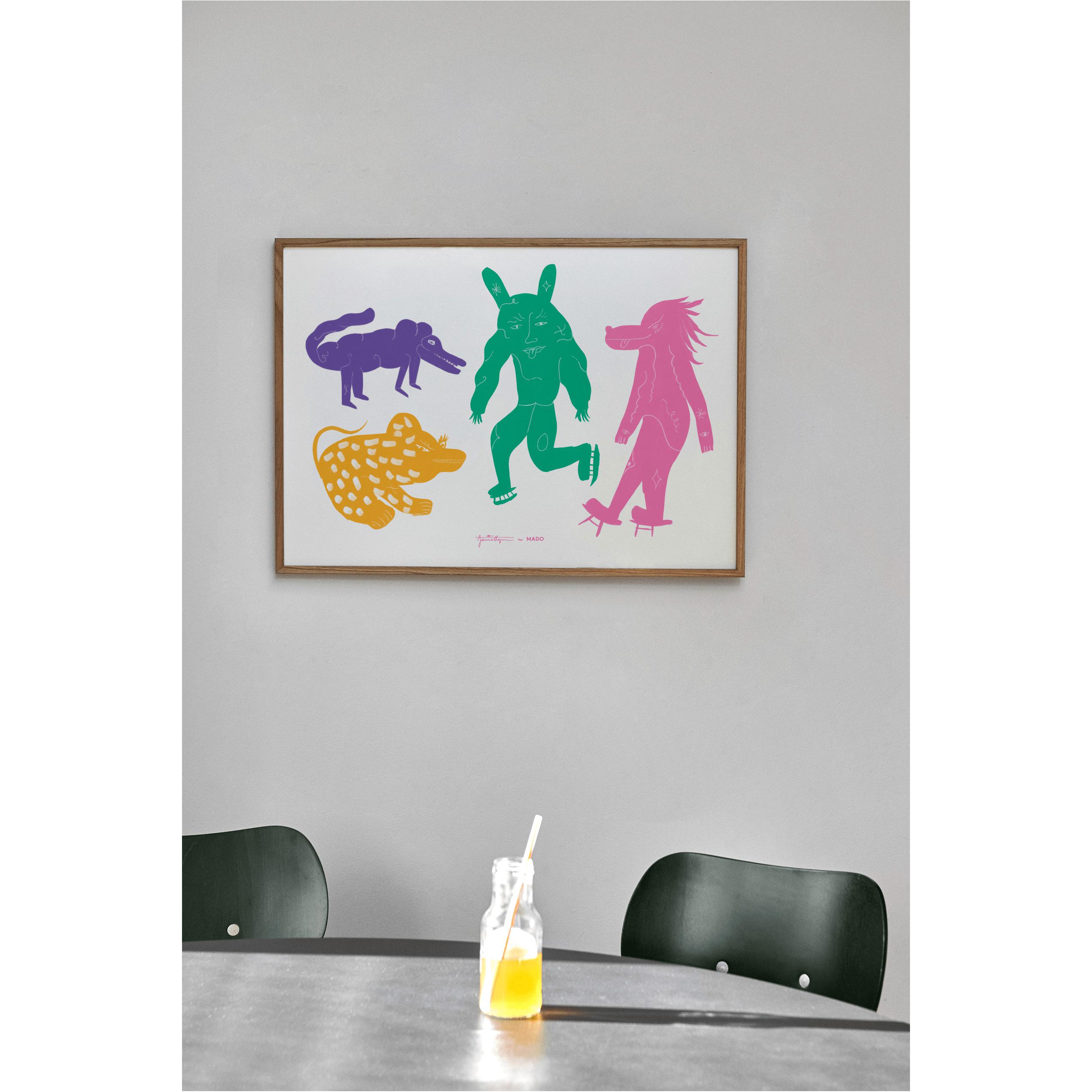 Paper Collective Four Creatures Plakat 50X70 Cm, Flerfarvet