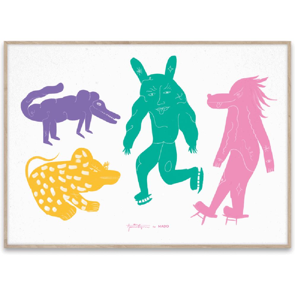 Paper Collective Four Creatures Plakat 50X70 Cm, Flerfarvet