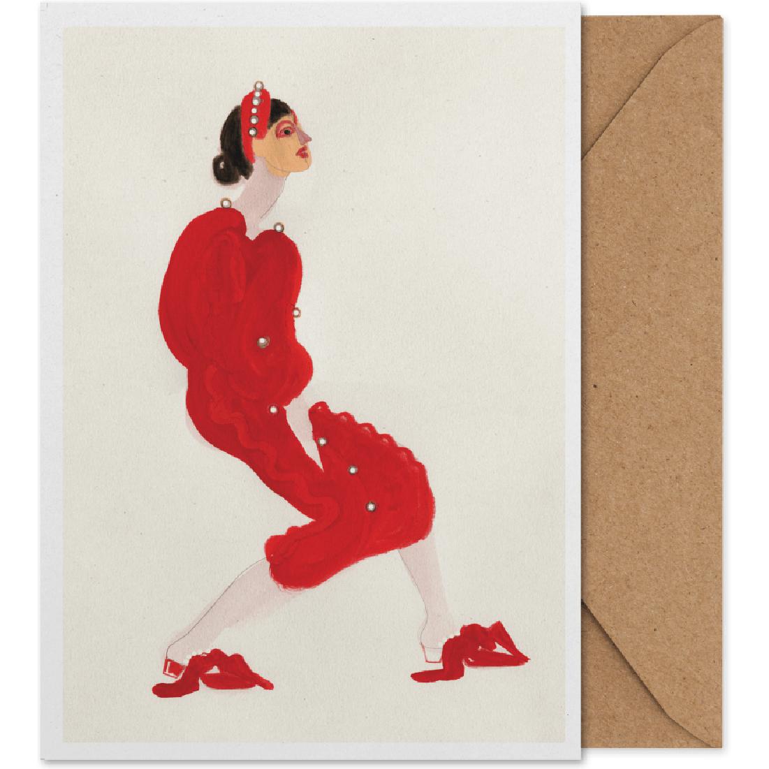 Paper Collective Red With Pearls Art Card