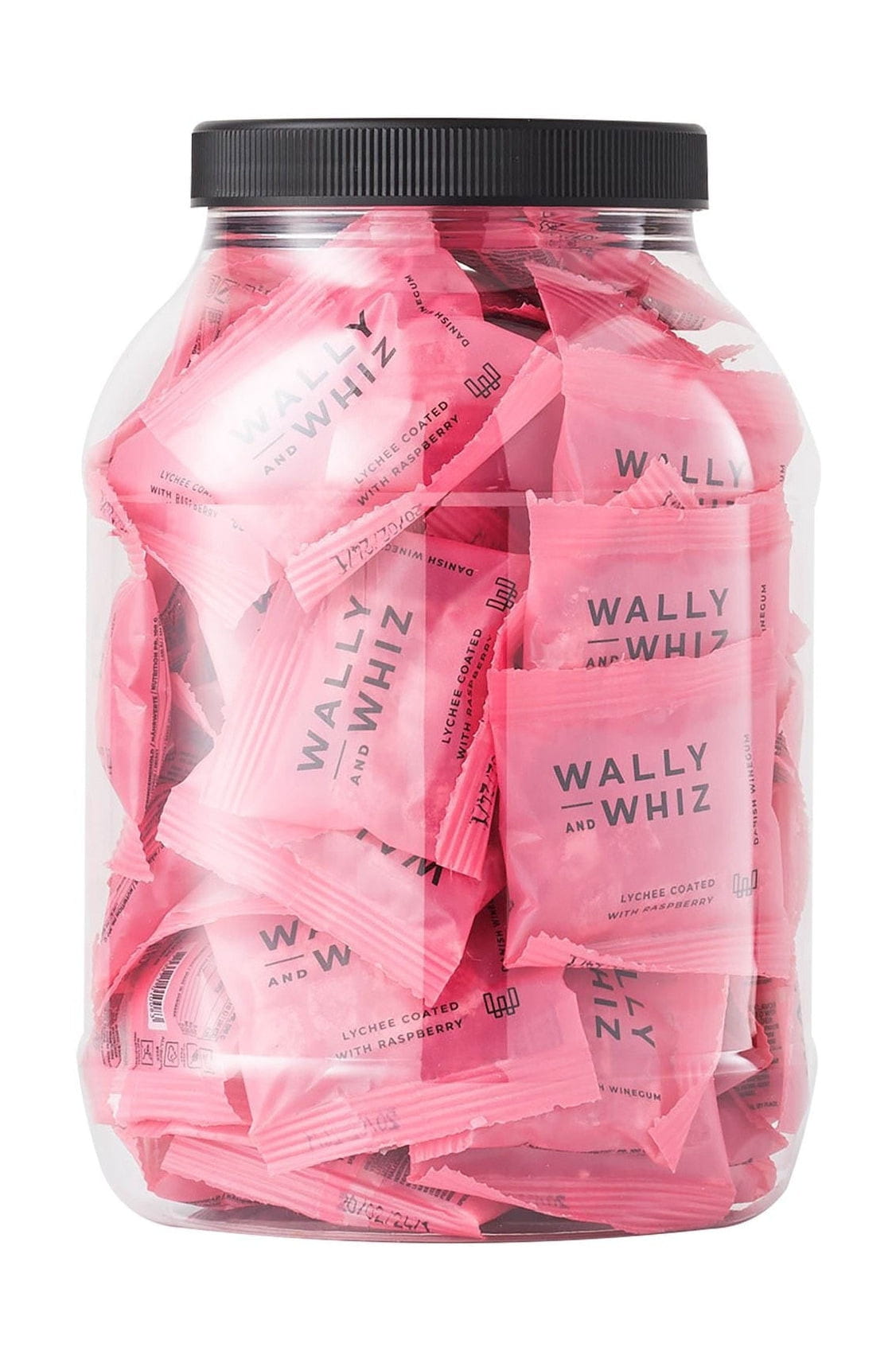 Wally and Whiz LOVE Vingummi Jar med 50 Flowpacks, Litchi med Hindbær