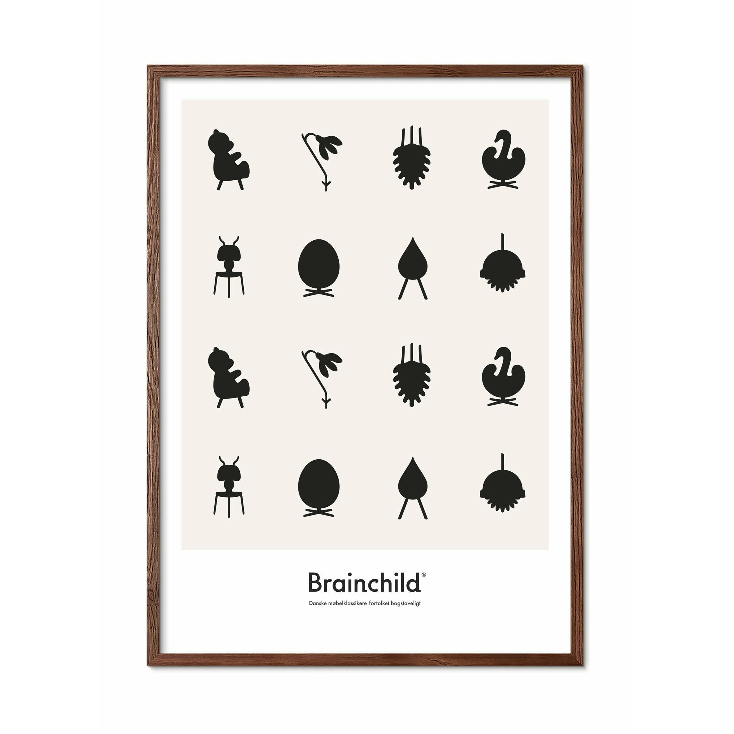 [product_category]-Brainchild Design Icon Poster, Frame Made Of Dark Wood A5, Grey-Brainchild-IG-00001-B-BRA-1