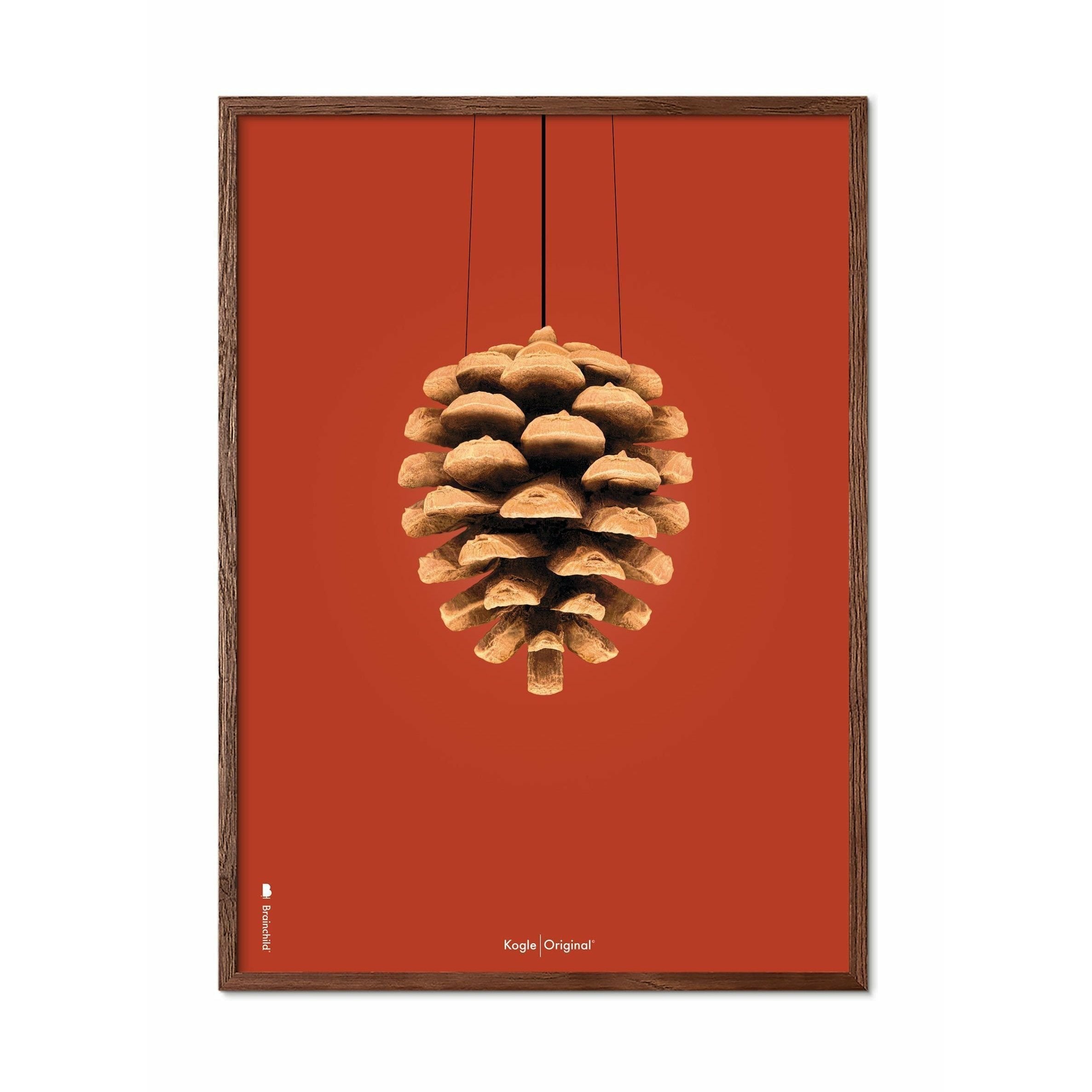 [product_category]-Brainchild Pine Cone Classic Poster, Dark Wood Frame A5, Red Background-Brainchild-25001-B-BRA-1