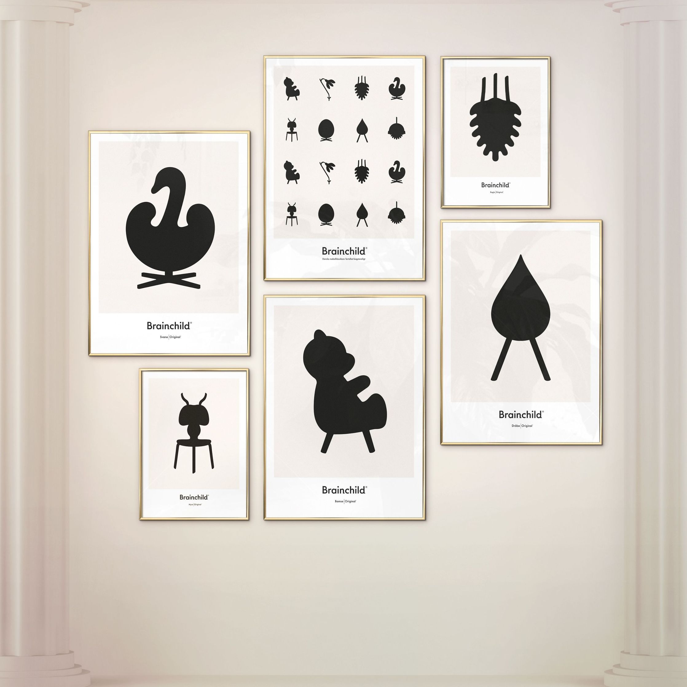 [product_category]-Brainchild Pine Cone Design Icon Poster, Frame Made Of Dark Wood 30x40 Cm, Grey-Brainchild-IG-21002-B-BRA-7