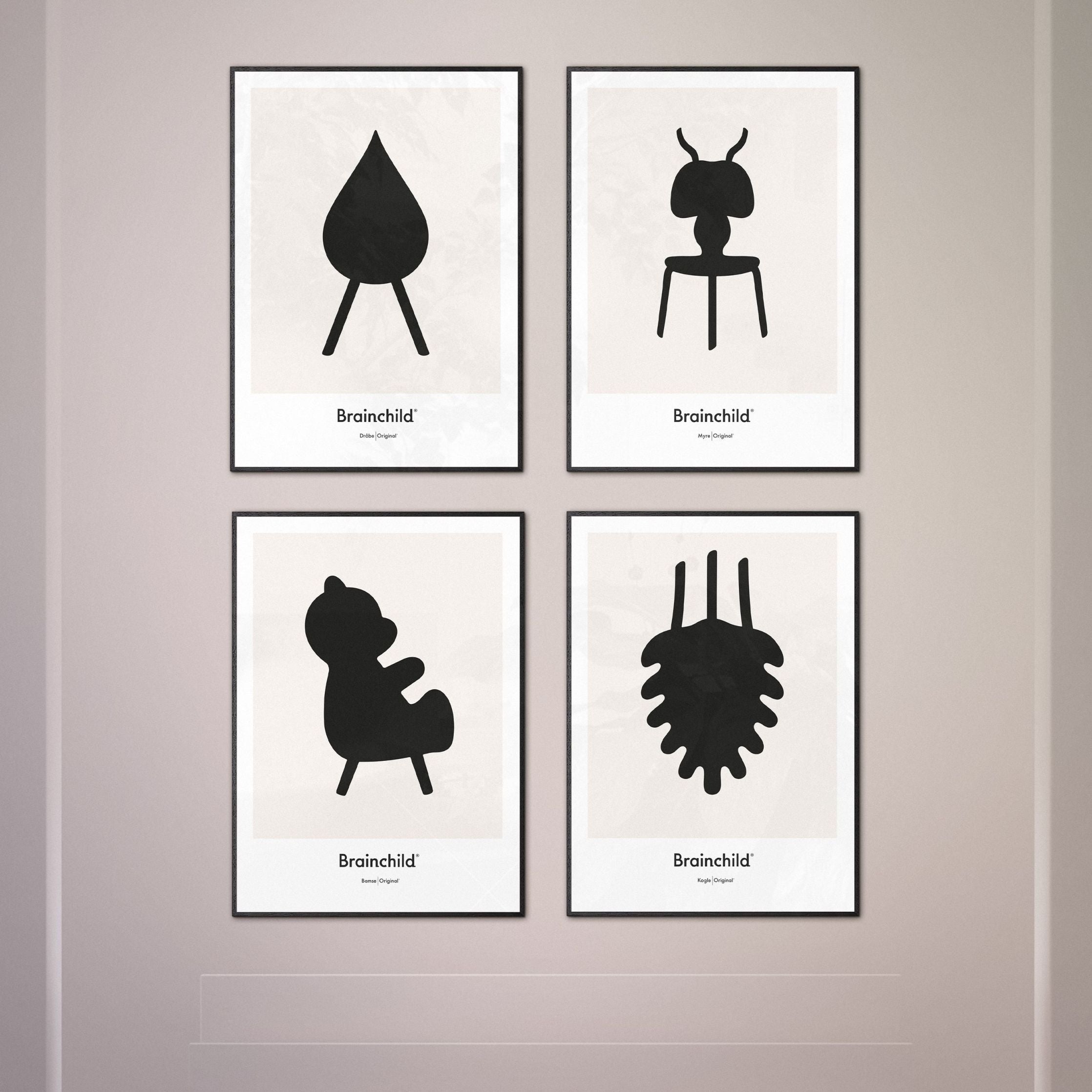 [product_category]-Brainchild Pine Cone Design Icon Poster, Frame Made Of Dark Wood 50x70 Cm, Grey-Brainchild-IG-21003-B-BRA-7