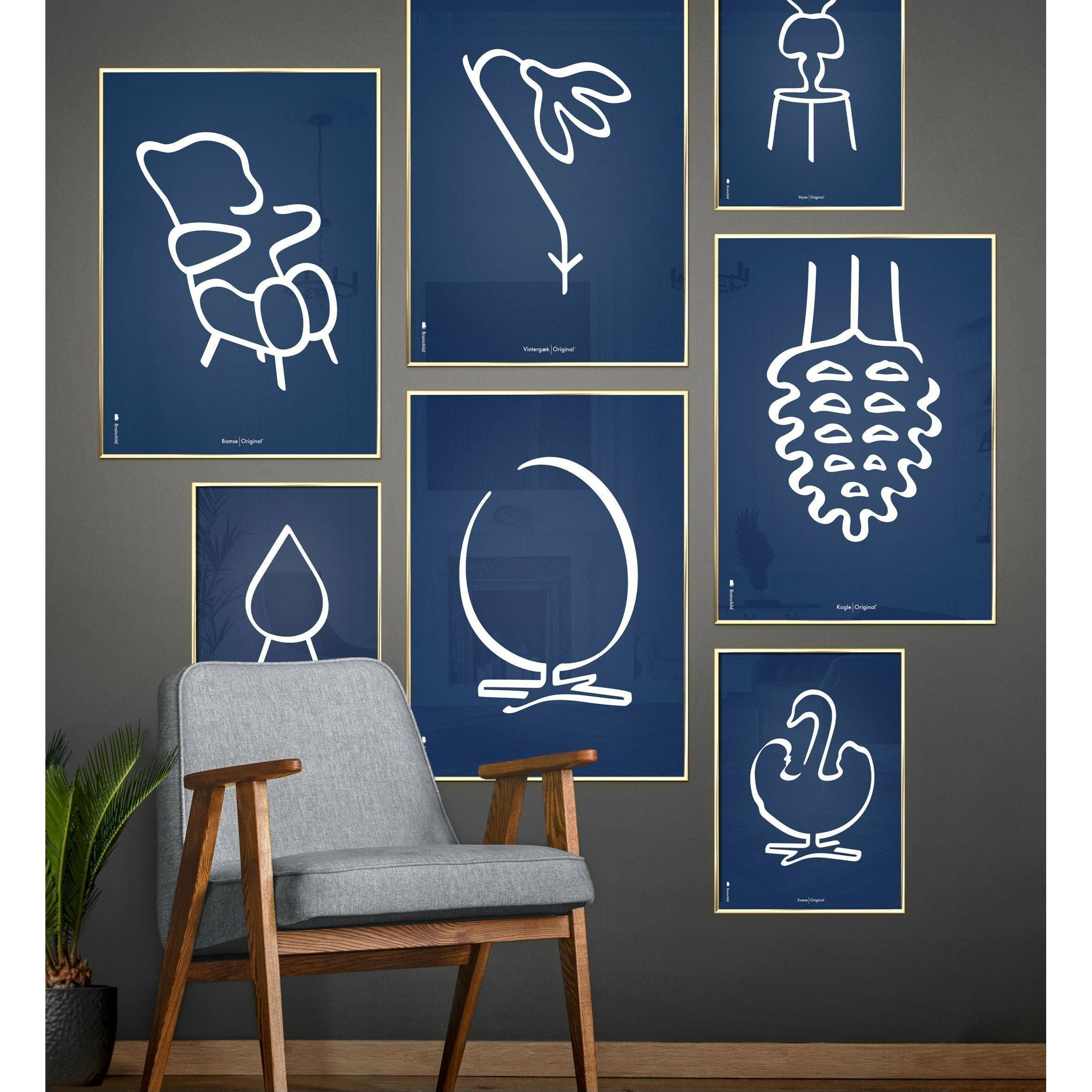 [product_category]-Brainchild Snowdrop Line Poster, Frame In Black Lacquered Wood A5, Blue Background-Brainchild-B-61001-C-BRA-4