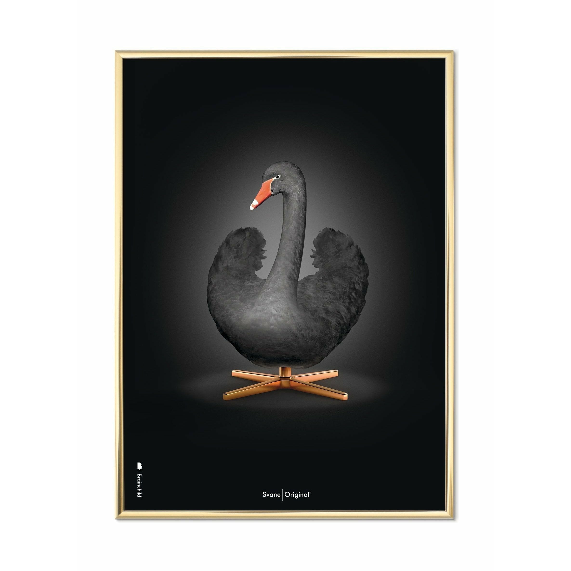 [product_category]-Brainchild Swan Classic Poster, Brass Frame 50 X70 Cm, Black/Black Background-Brainchild-31003-D-BRA-1