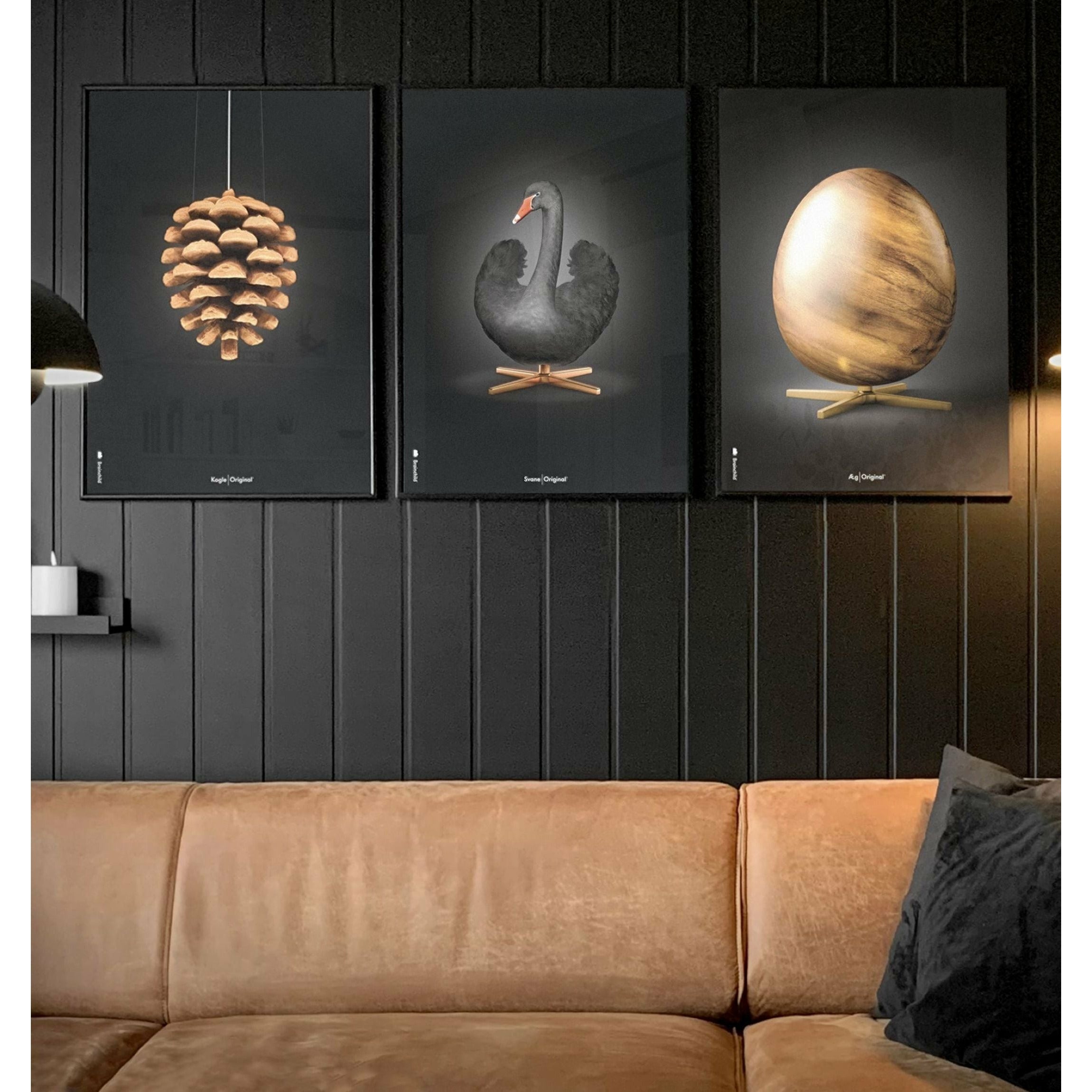 [product_category]-Brainchild Swan Classic Poster, Light Wood Frame A5, Black/Black Background-Brainchild-31001-A-BRA-12