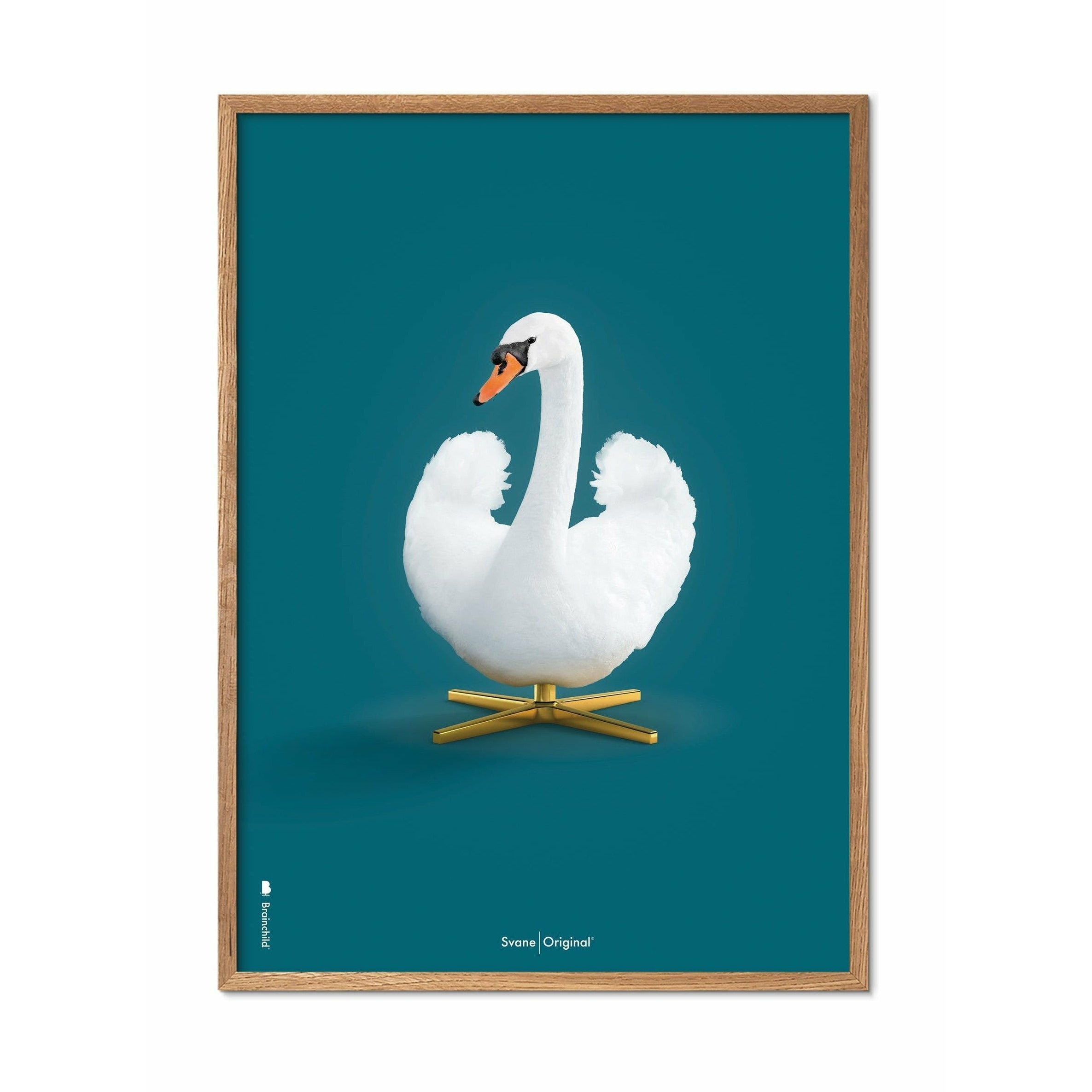 [product_category]-Brainchild Swan Classic Poster, Light Wood Frame A5, Petroleum Blue Background-Brainchild-34001-A-BRA-1