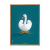 Brainchild Swan Classic Poster, Light Wood Frame A5, Petroleum Blue Background