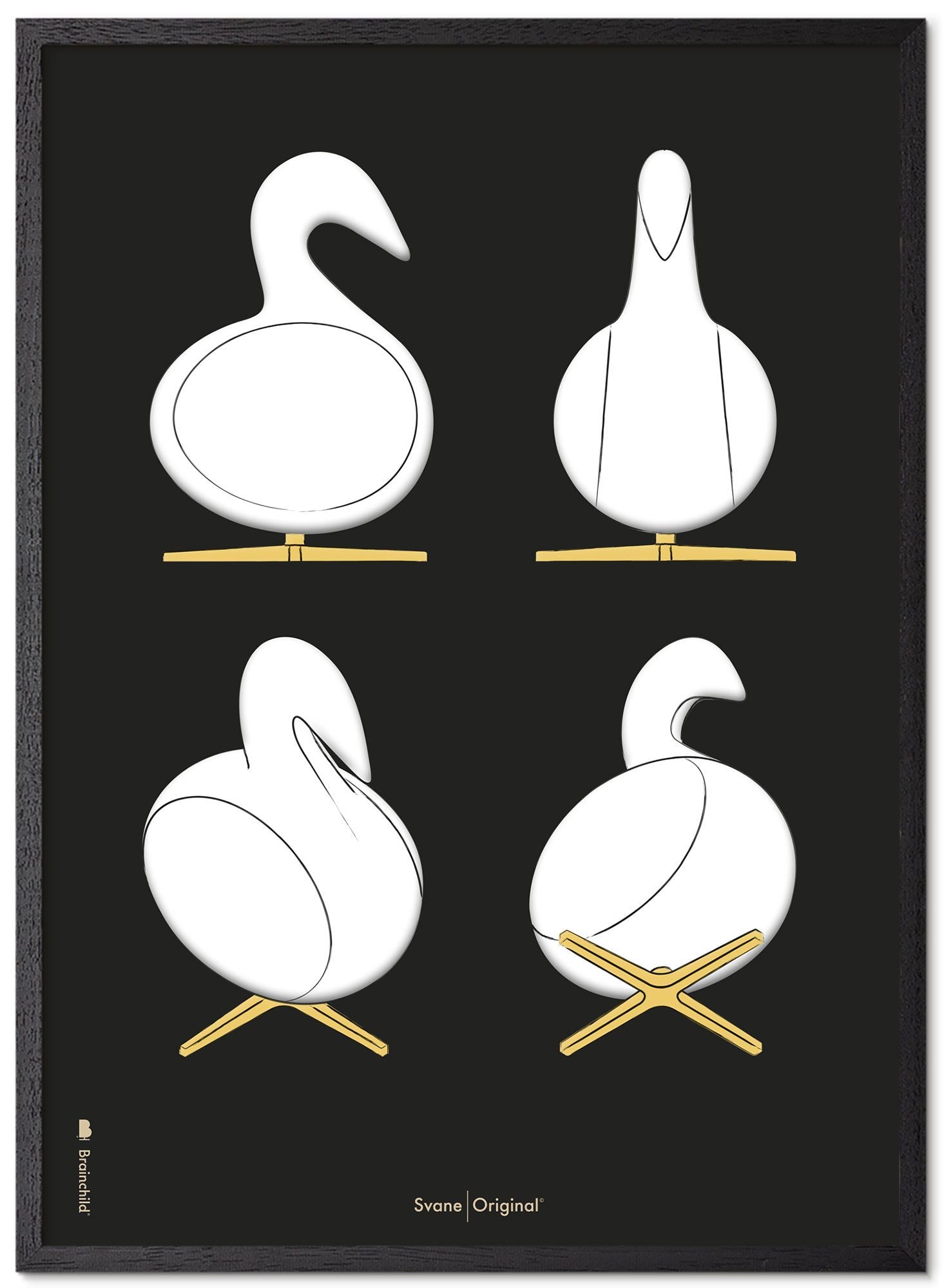 [product_category]-Brainchild Swan Design Sketches Poster Frame Made Of Black Lacquered Wood 50x70 Cm, Black Background-Brainchild-S-240003-C-BRA-1