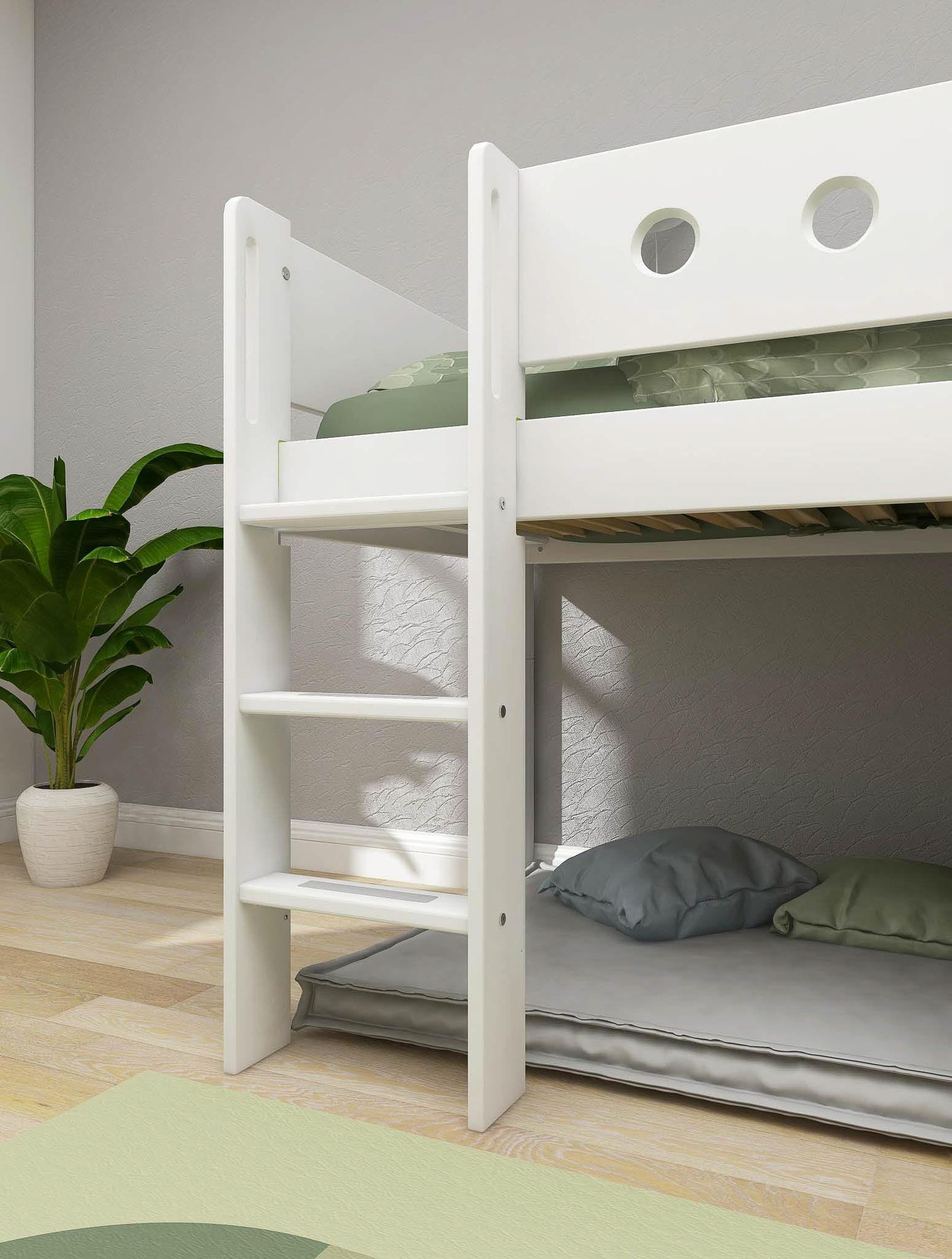 FLEXA Mid-high bed, str. ladder & Treehouse Bed Fronts, oak frame