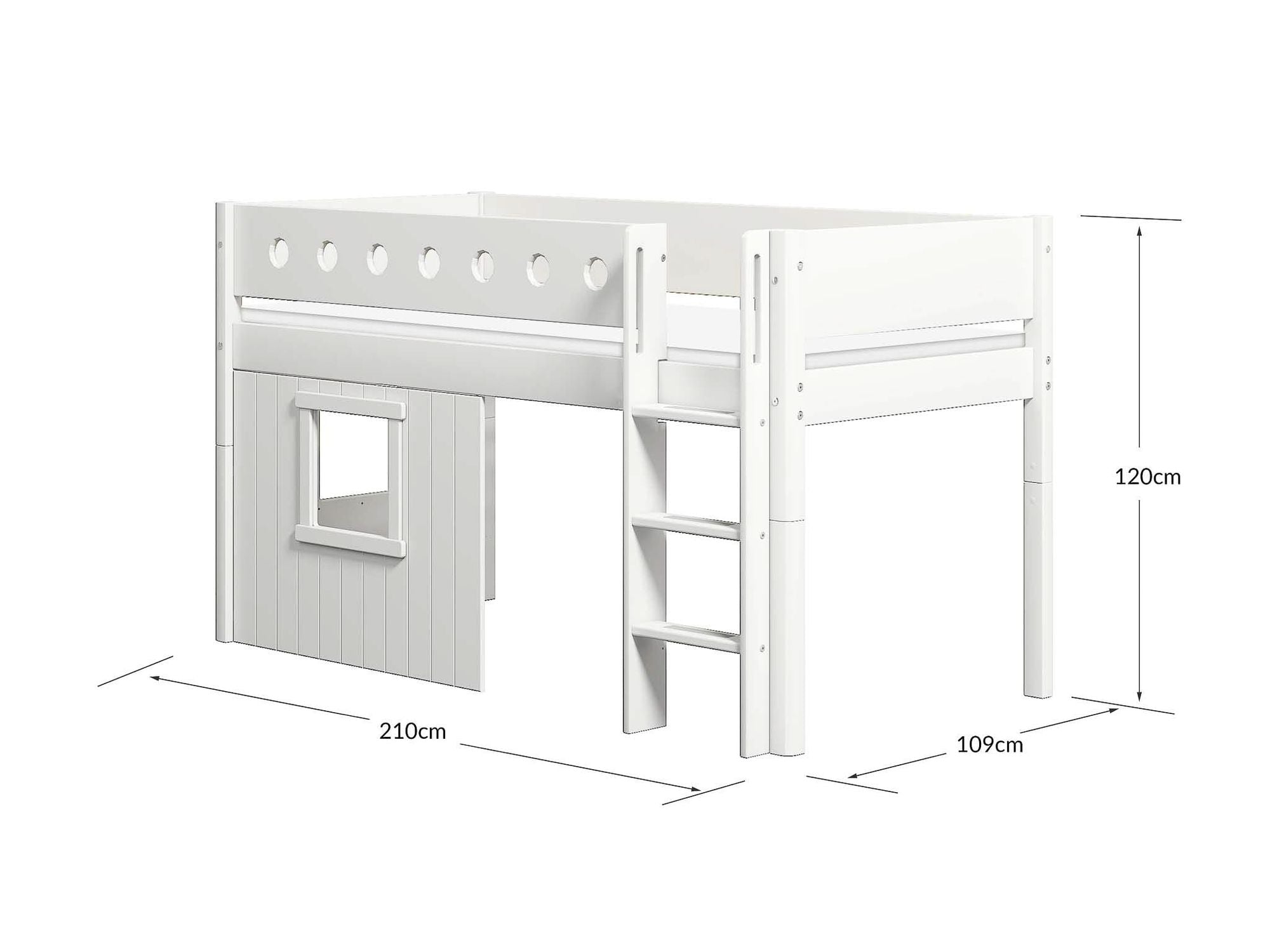 FLEXA Mid-high bed, str. ladder & Treehouse Bed Fronts, white frame