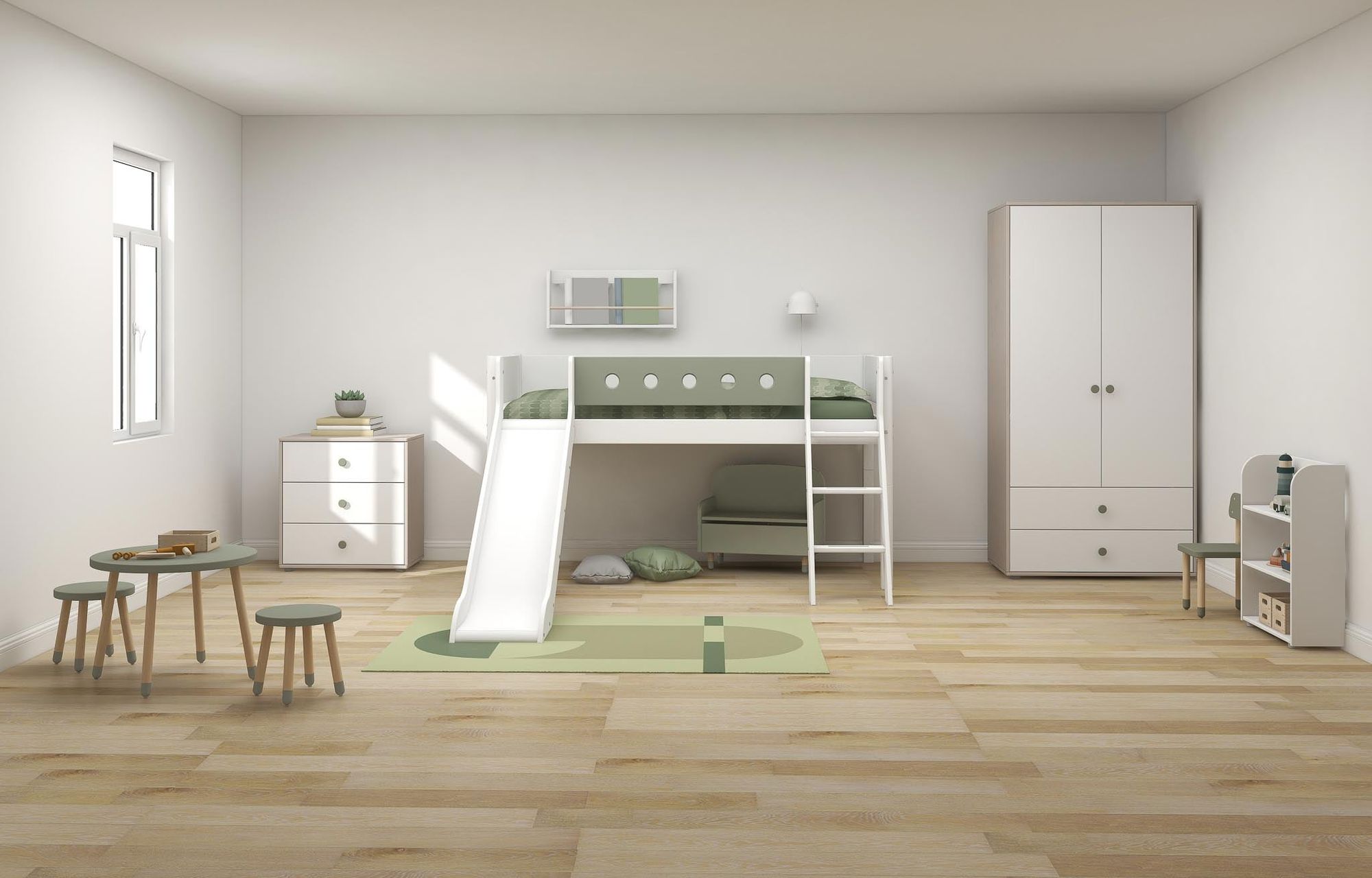 FLEXA Mid-high bed w. slanting ladder and slide