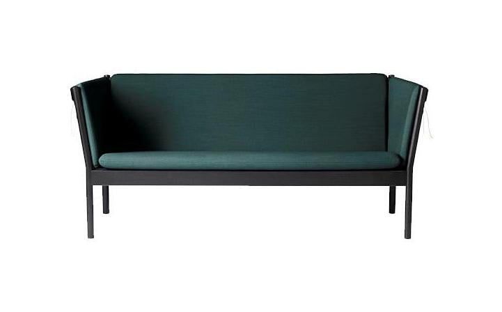 Fdb Møbler J149 3 Person Sofa, Black Oak, Dark Green Fabric